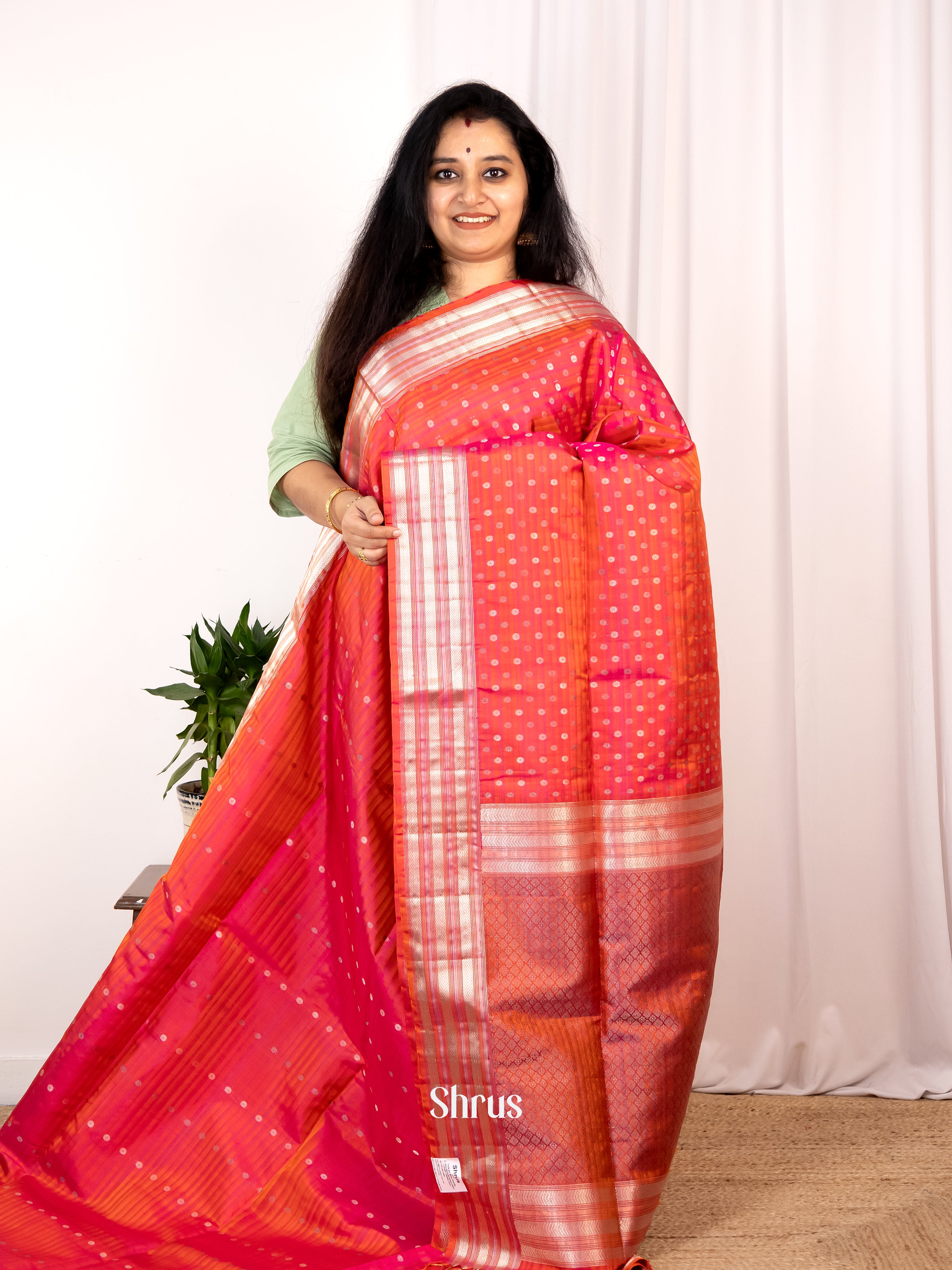 Orangish Pink(Single Tone) - Soft Silk Saree