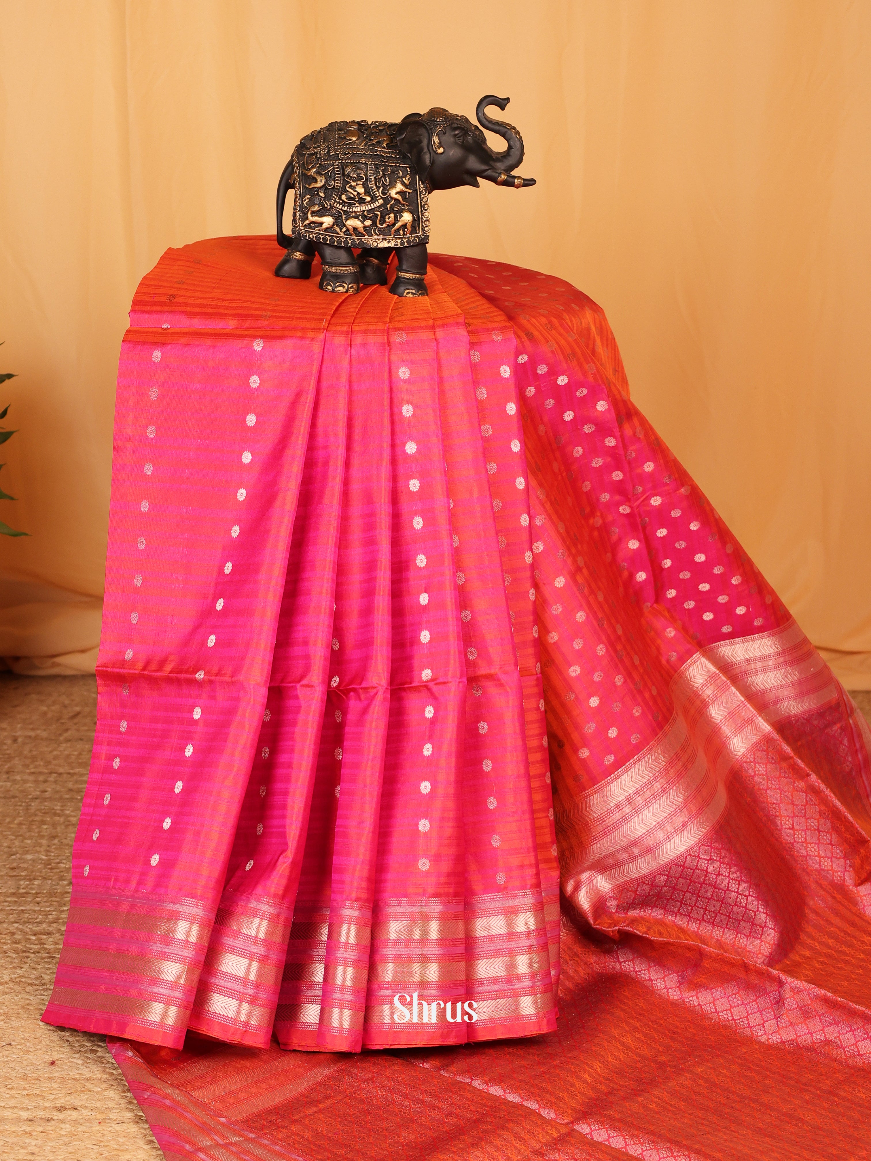 Orangish Pink(Single Tone) - Soft Silk Saree