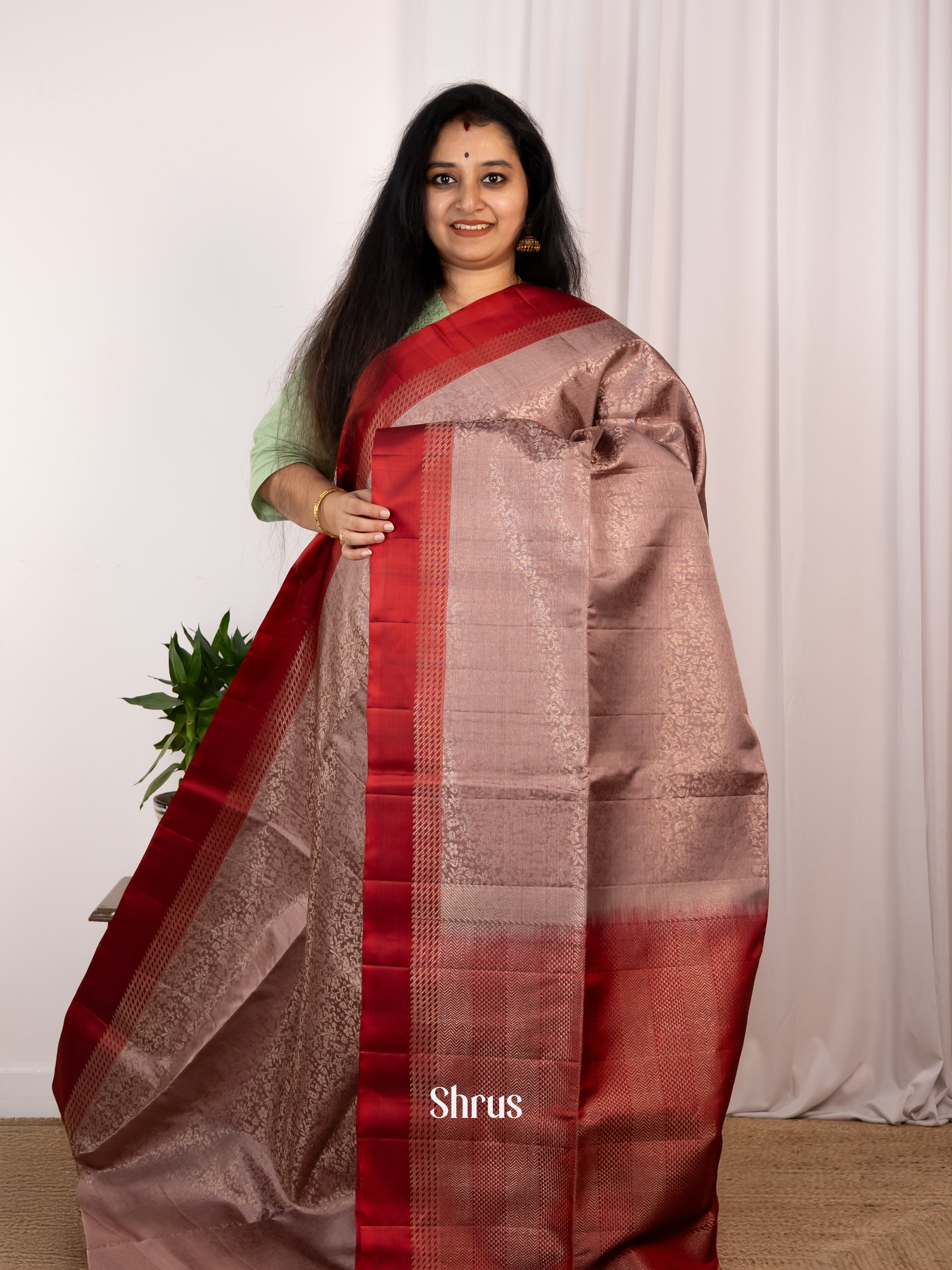 Dusty Brown & Maroon - Soft Silk Saree