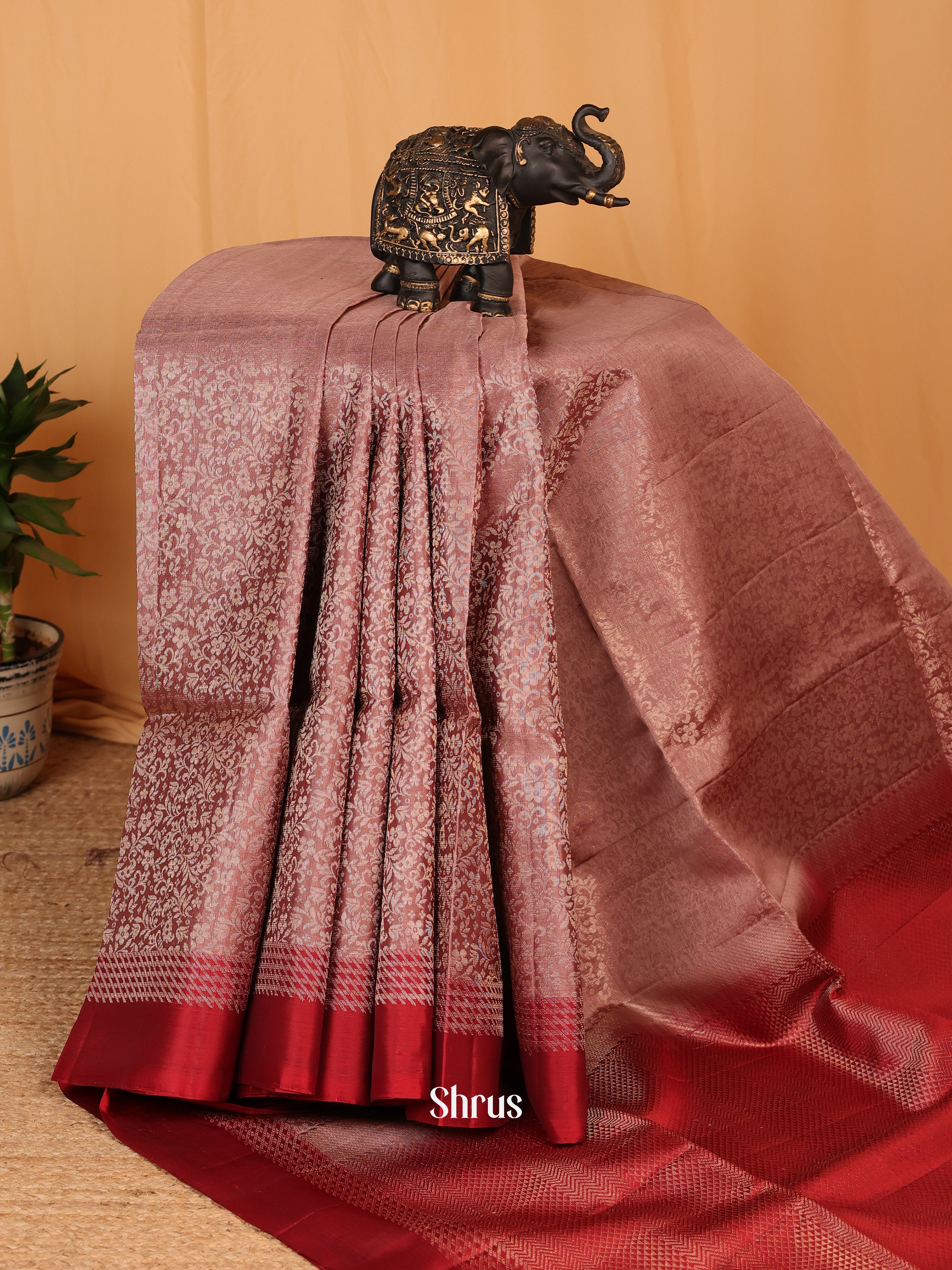 Dusty Brown & Maroon - Soft Silk Saree