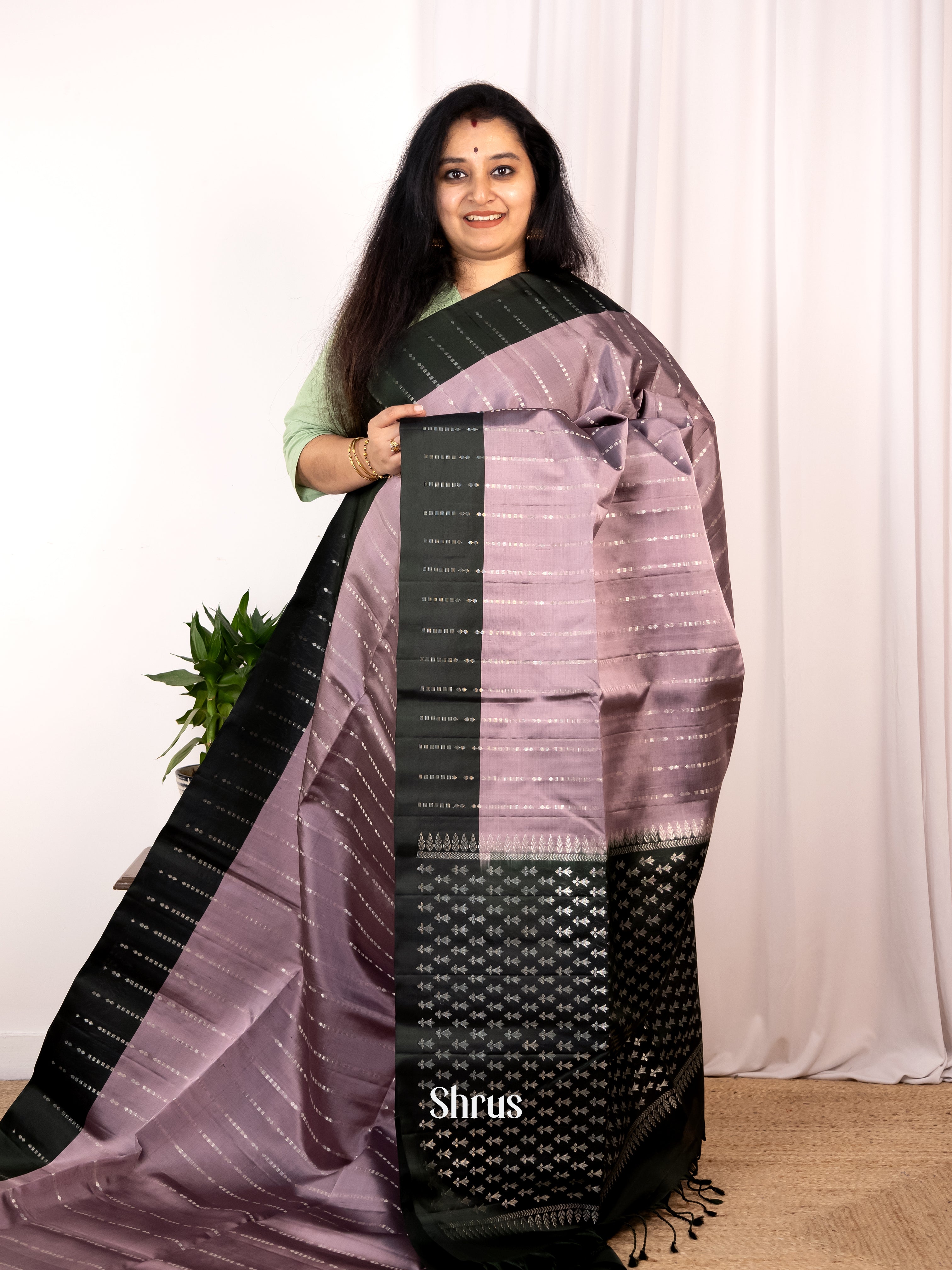 Lavender & Green - Soft Silk Saree