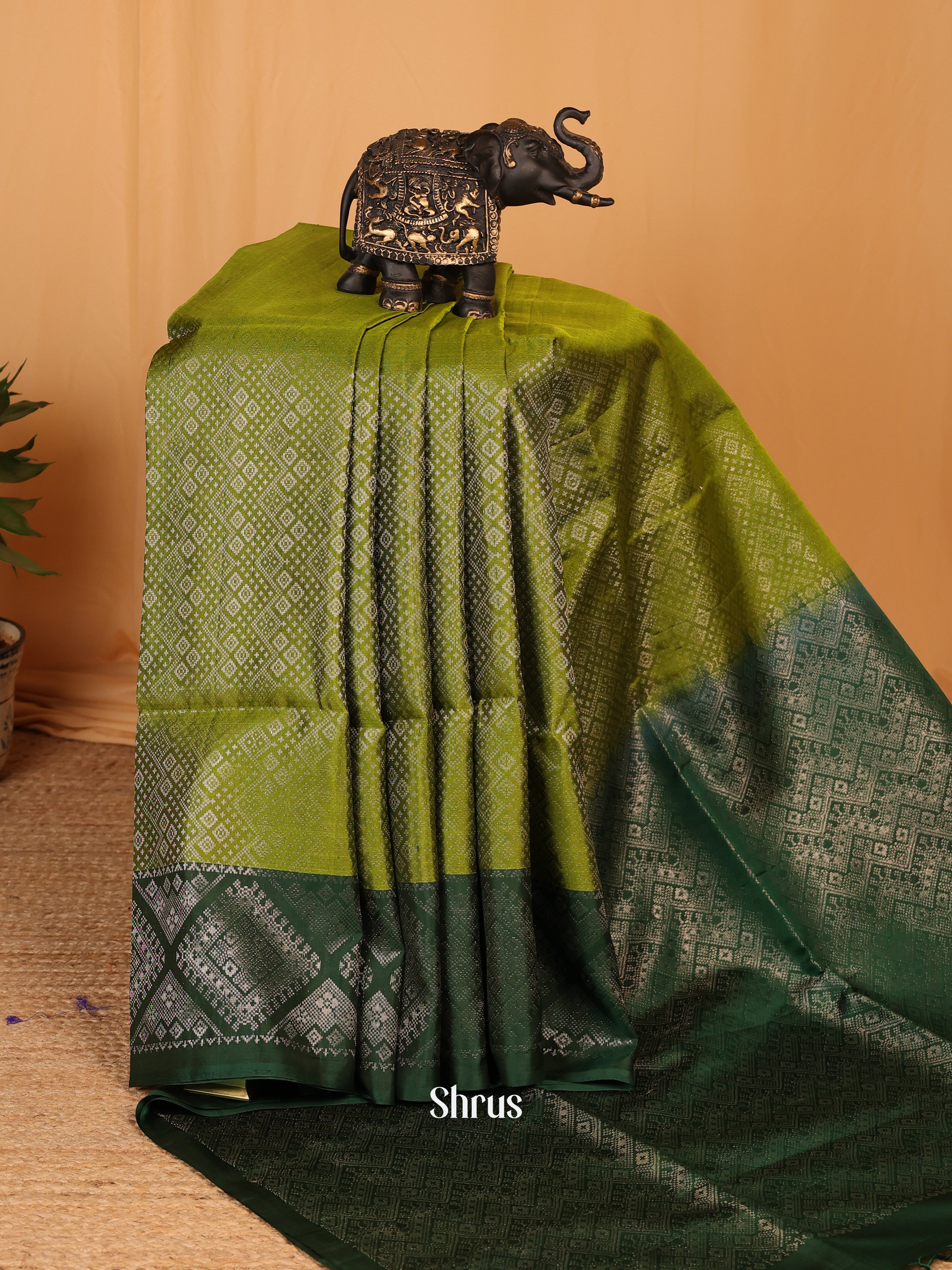 Lite Green & Green - Soft Silk Saree