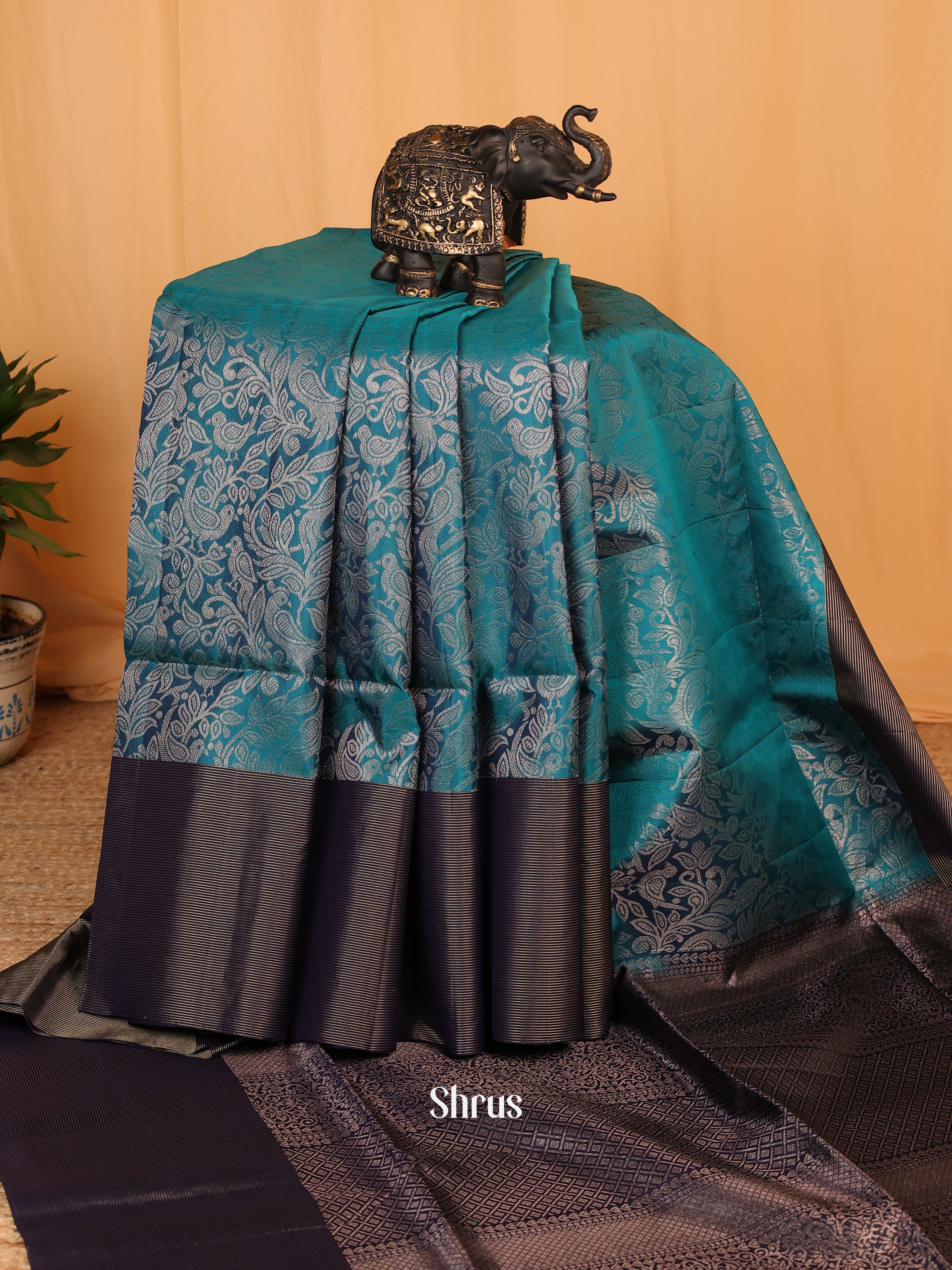 Blue & Navy Blue - Soft Silk Saree