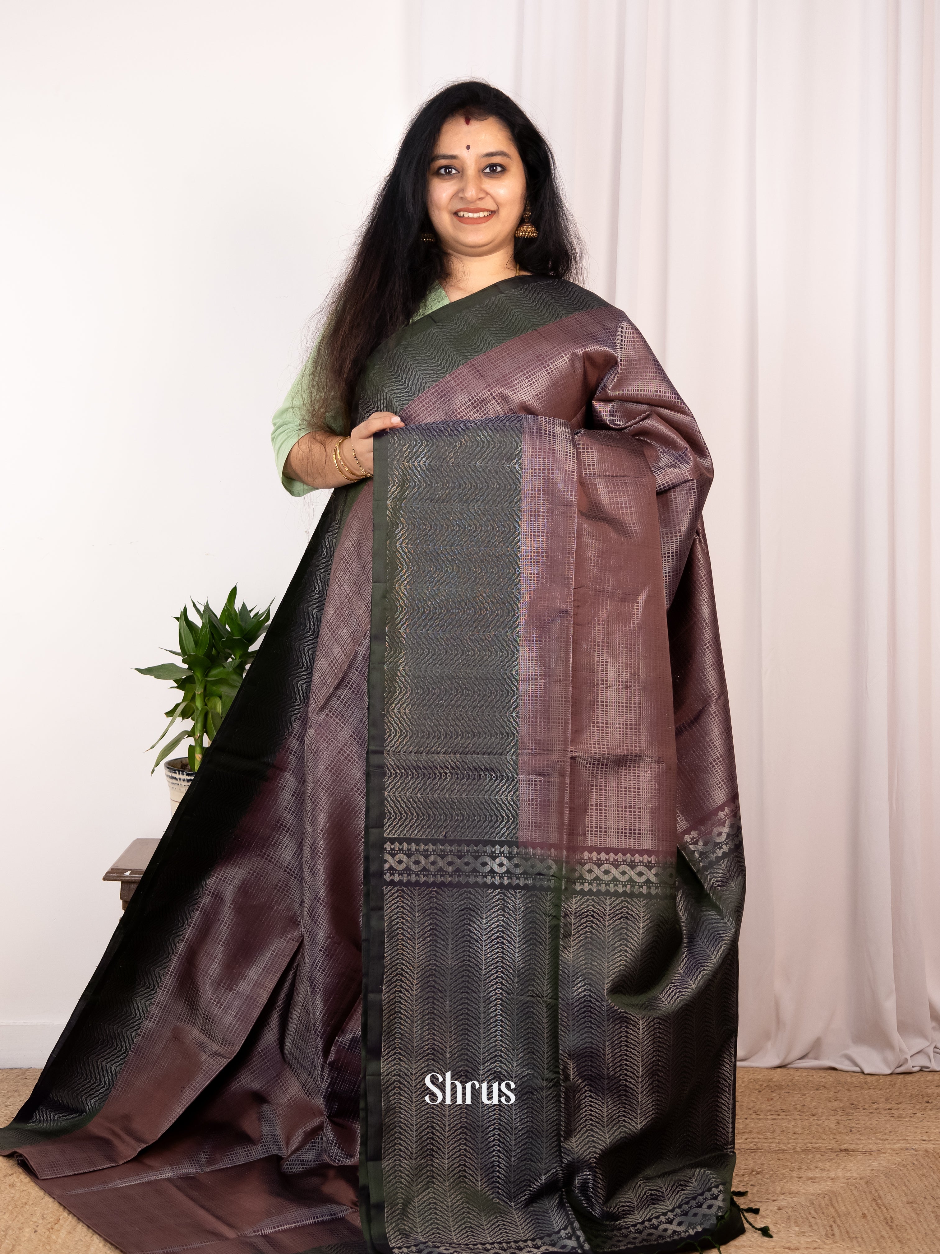 Brown & Green- Soft Silk Saree