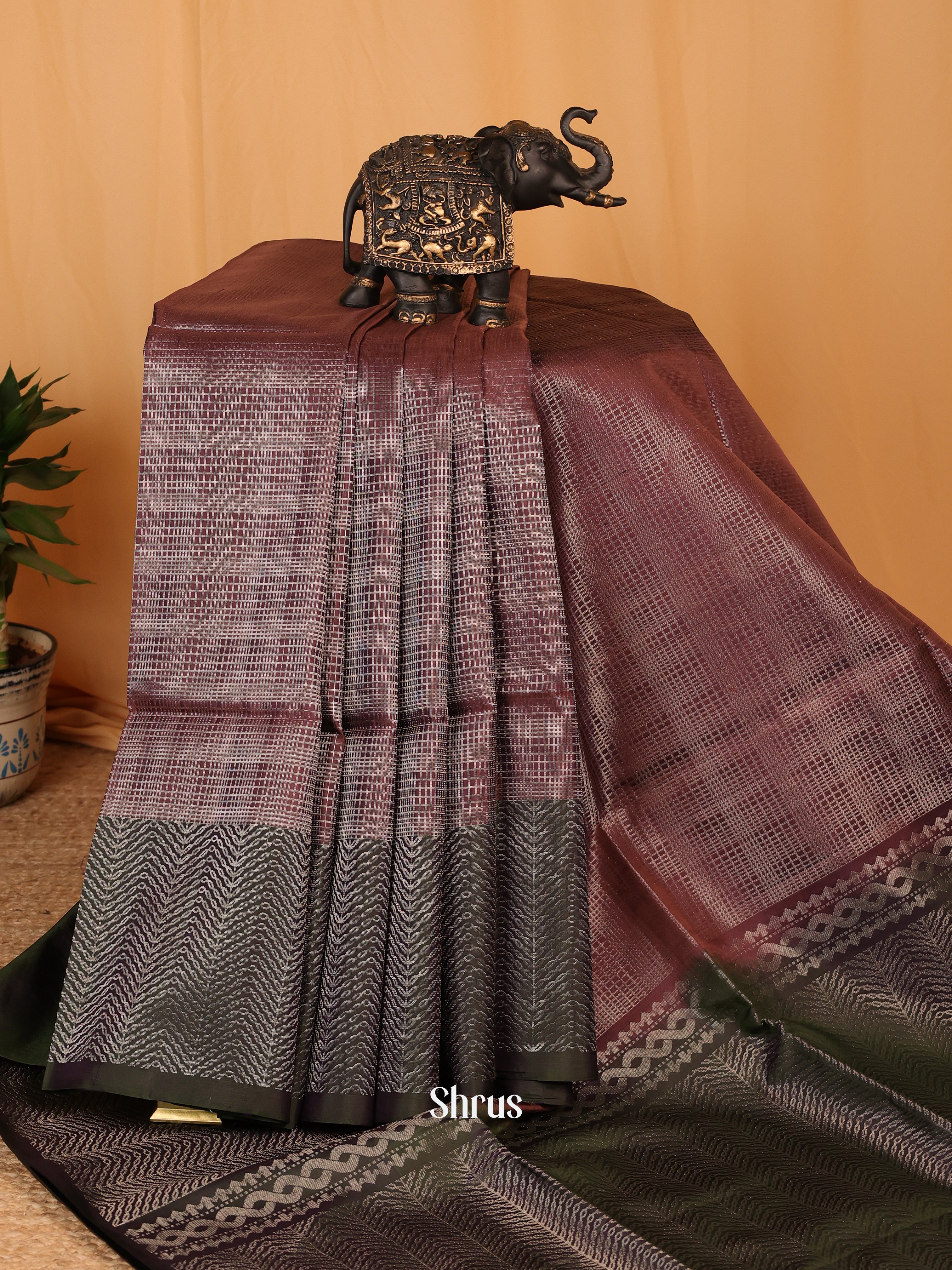 Brown & Green- Soft Silk Saree