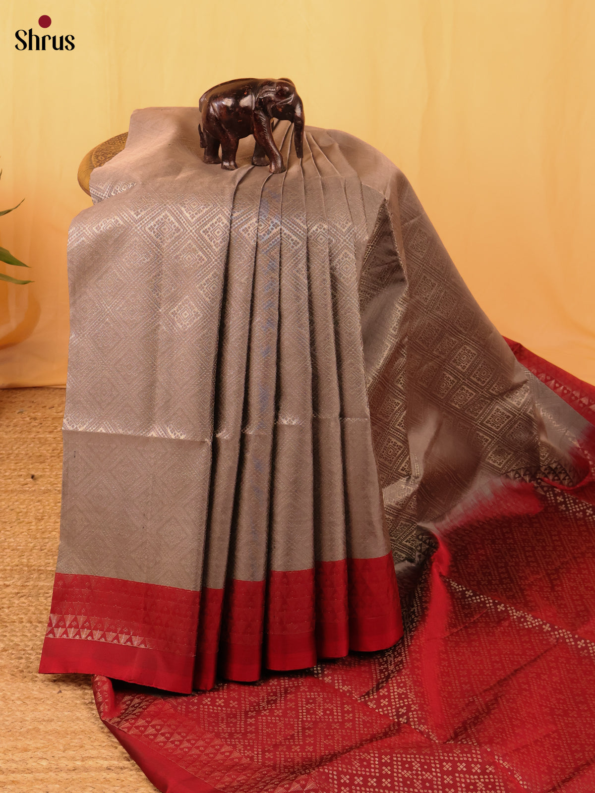 Grey & Maroon- Soft Silk Saree