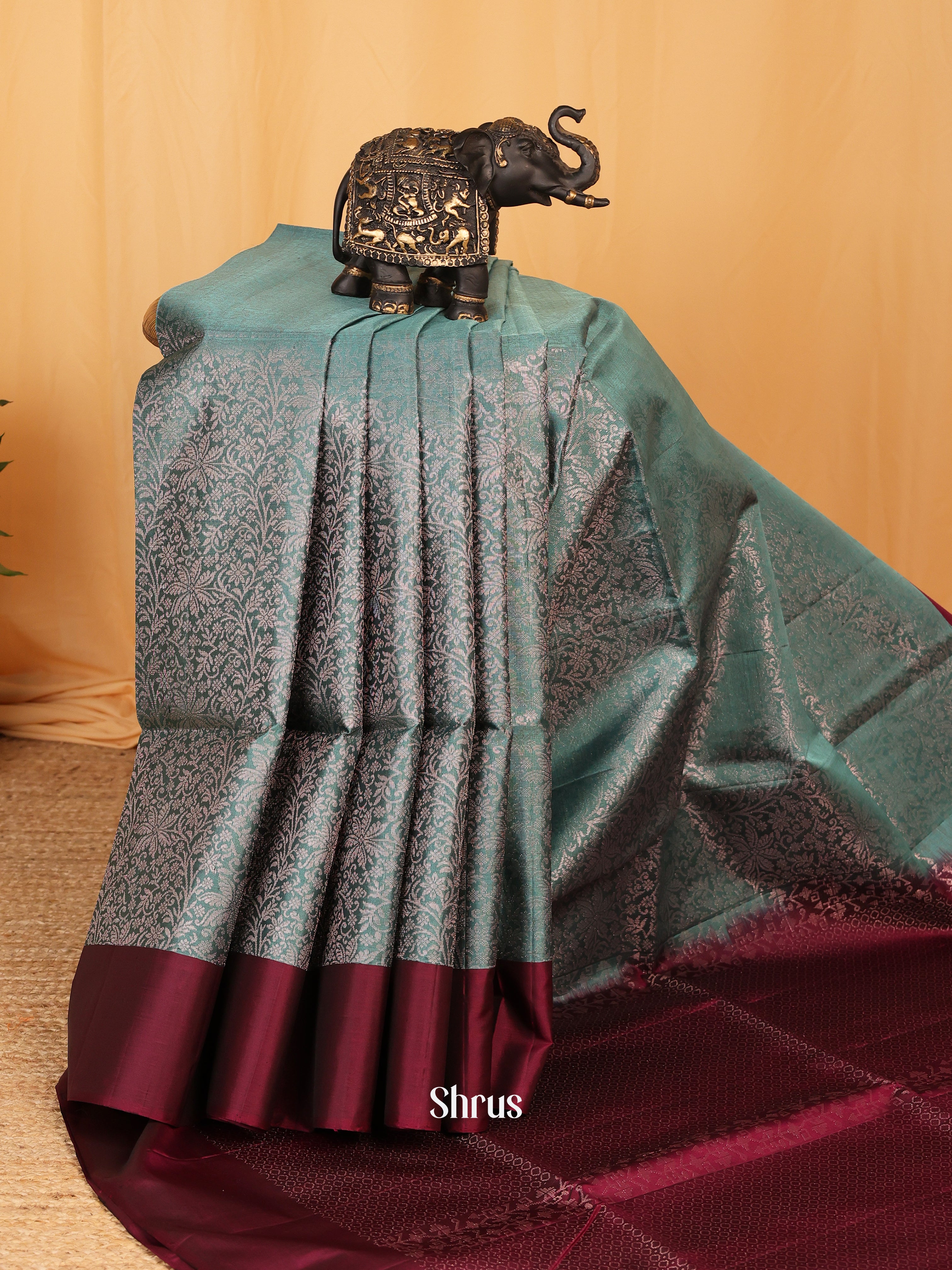 Blue & Wine - Soft Silk Saree