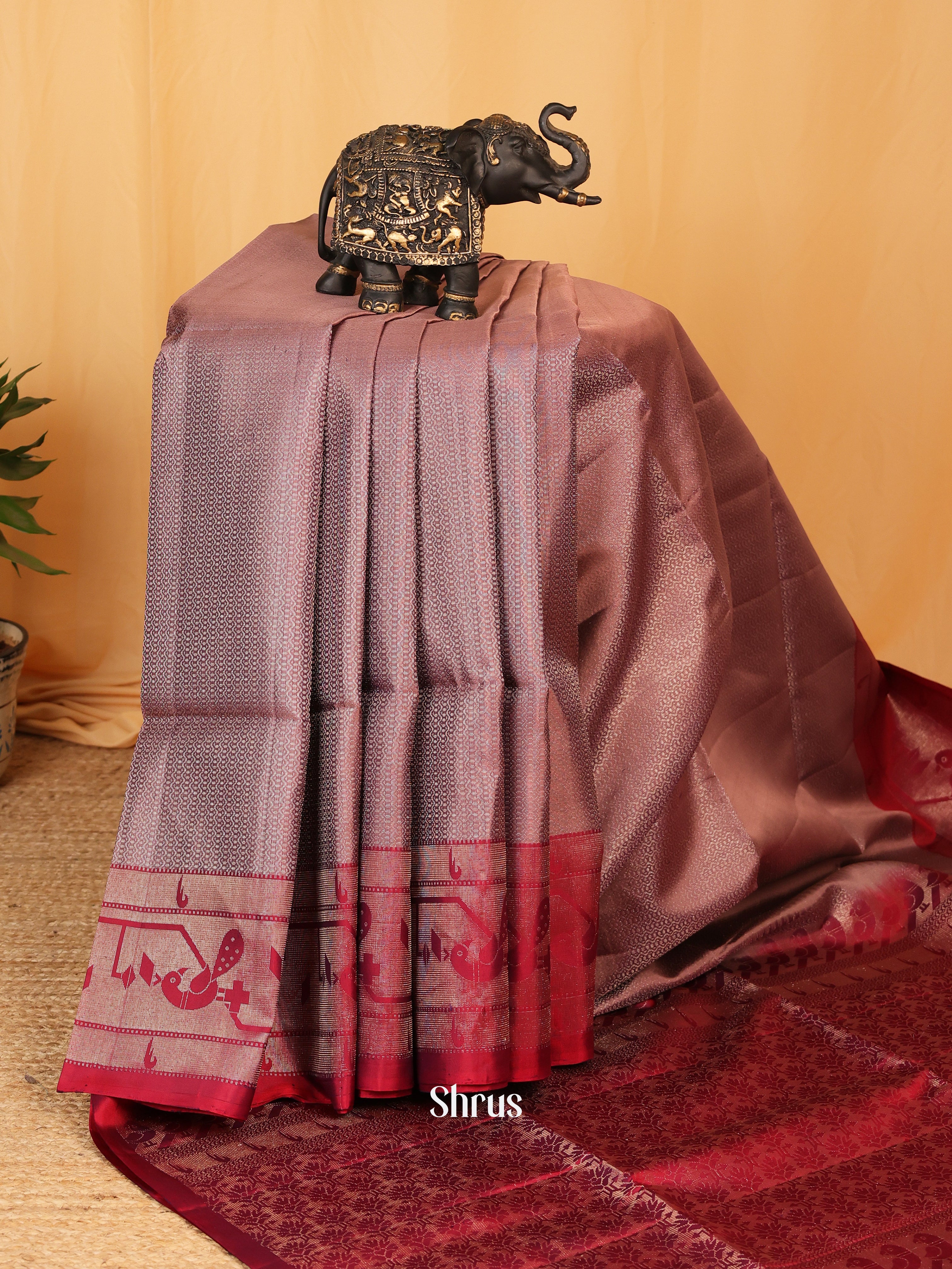 Dusty Brown & Maroon - Soft Silk Saree