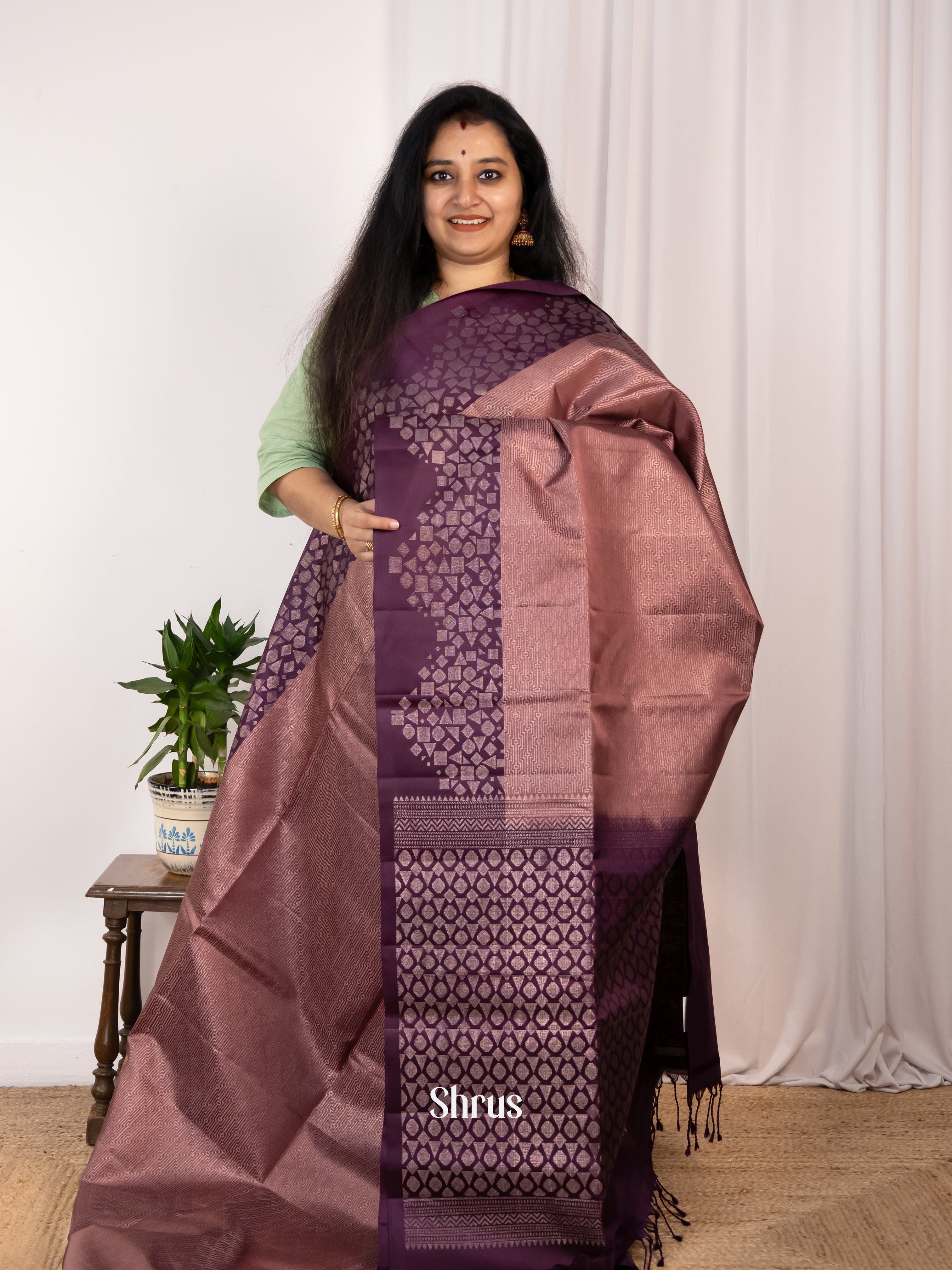 Brown & Violet - Soft Silk Saree - Shop on Shrus.com
