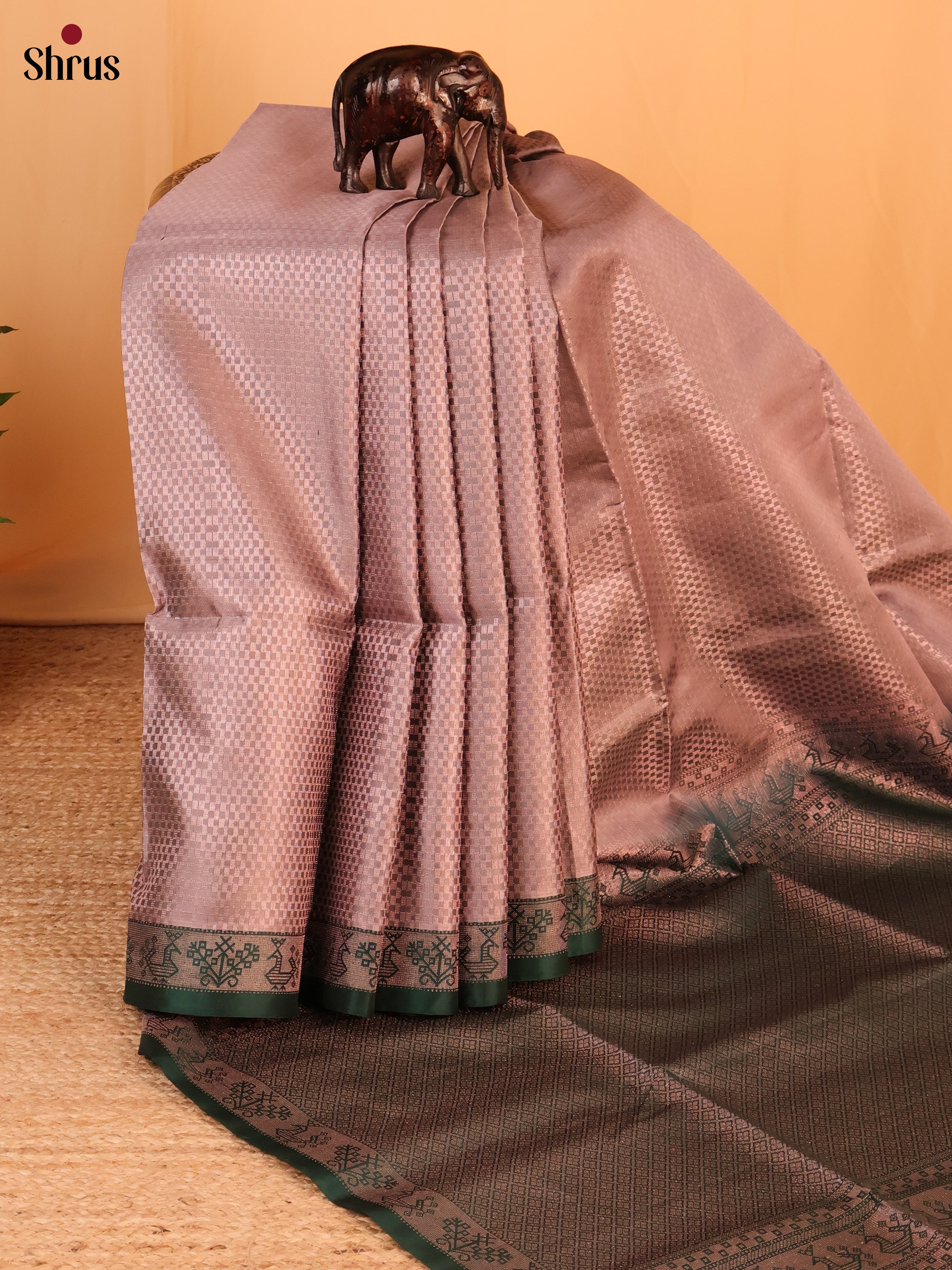 Dusty Pink & Green - Soft Silk Saree