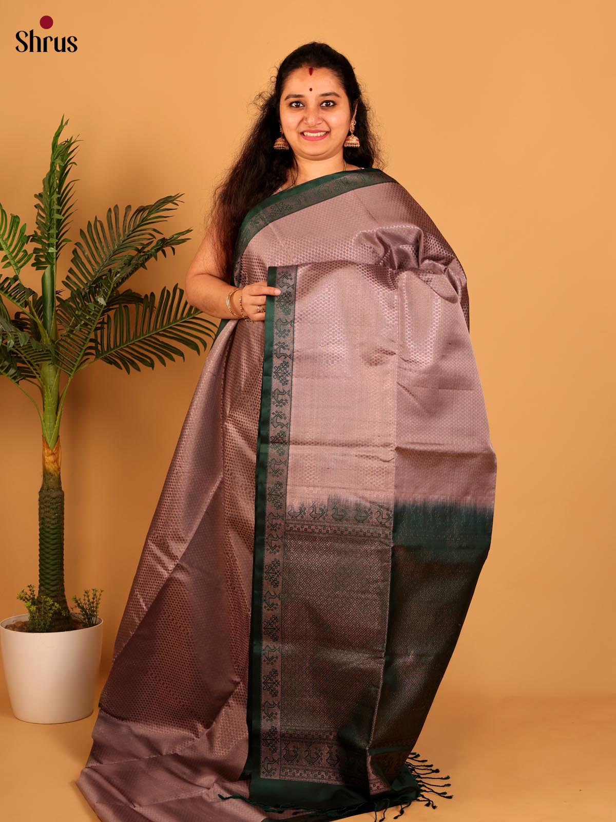 Dusty Pink & Green - Soft Silk Saree