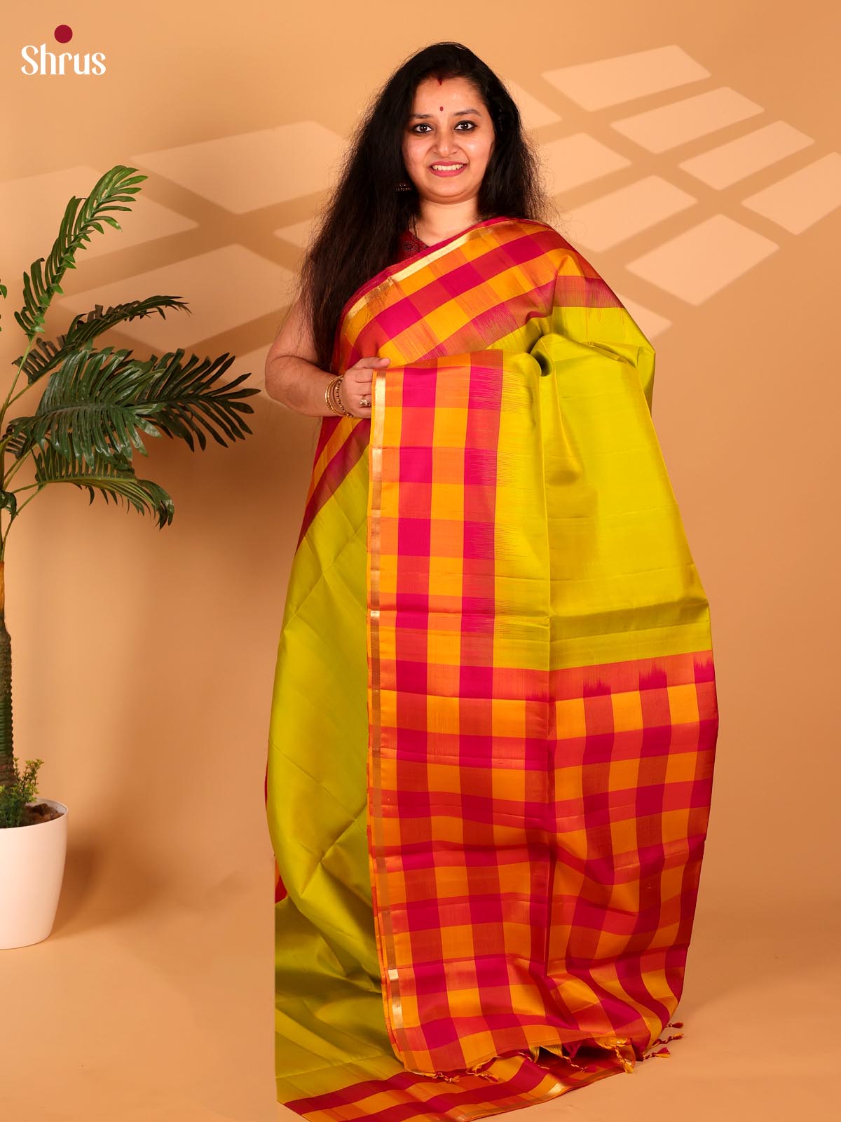 Green & Pink - Soft Silk Saree - Shop on Shrus.com