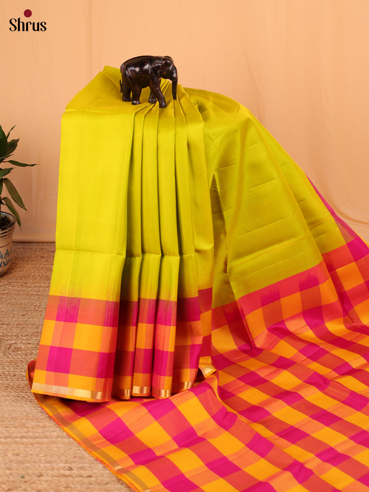 Green & Pink - Soft Silk Saree - Shop on Shrus.com