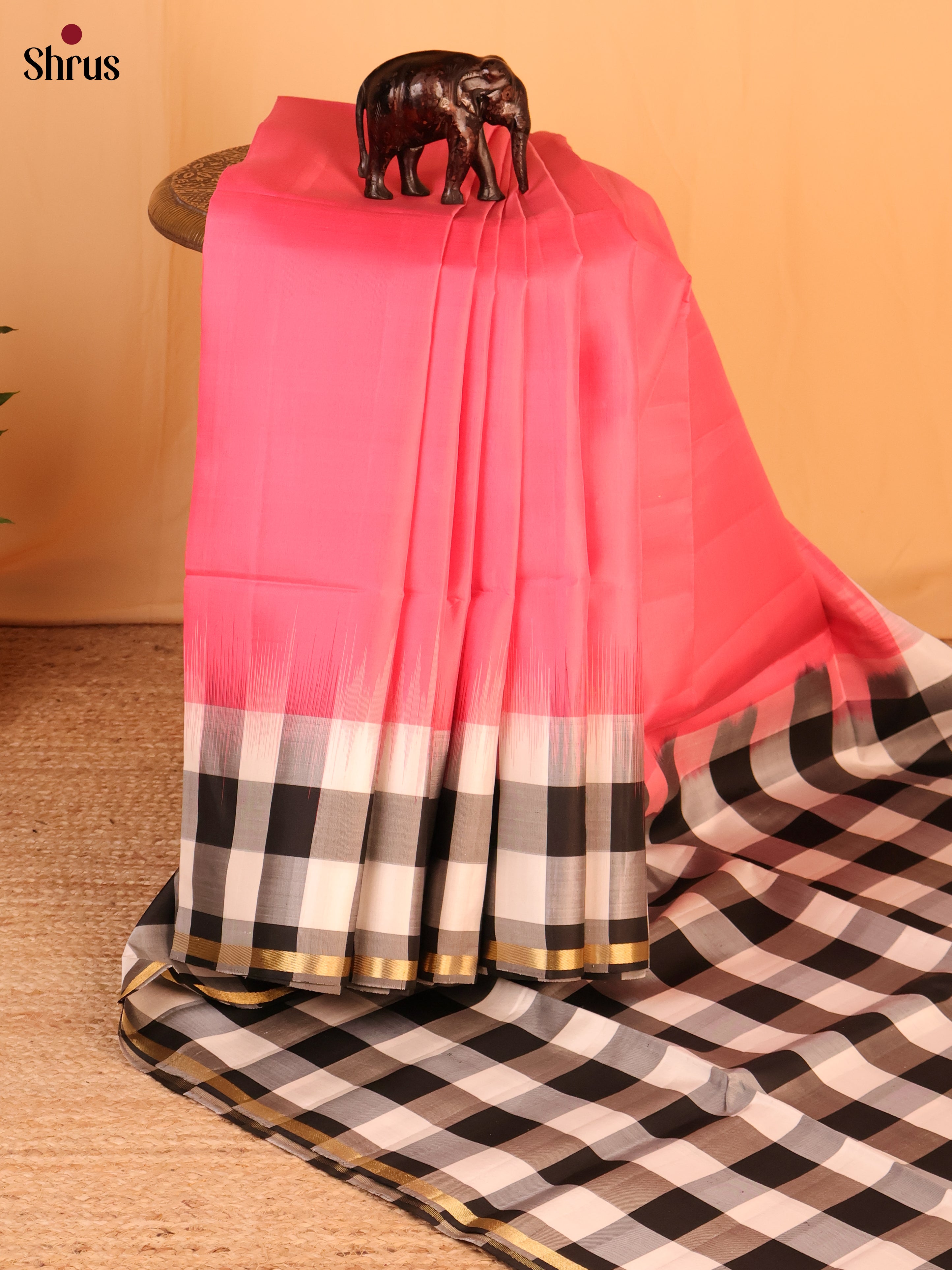 Pink & Black - Soft Silk Saree