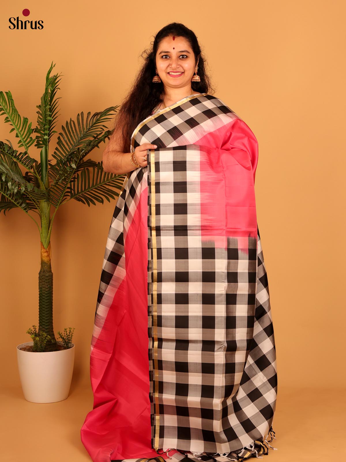 Pink & Black - Soft Silk Saree