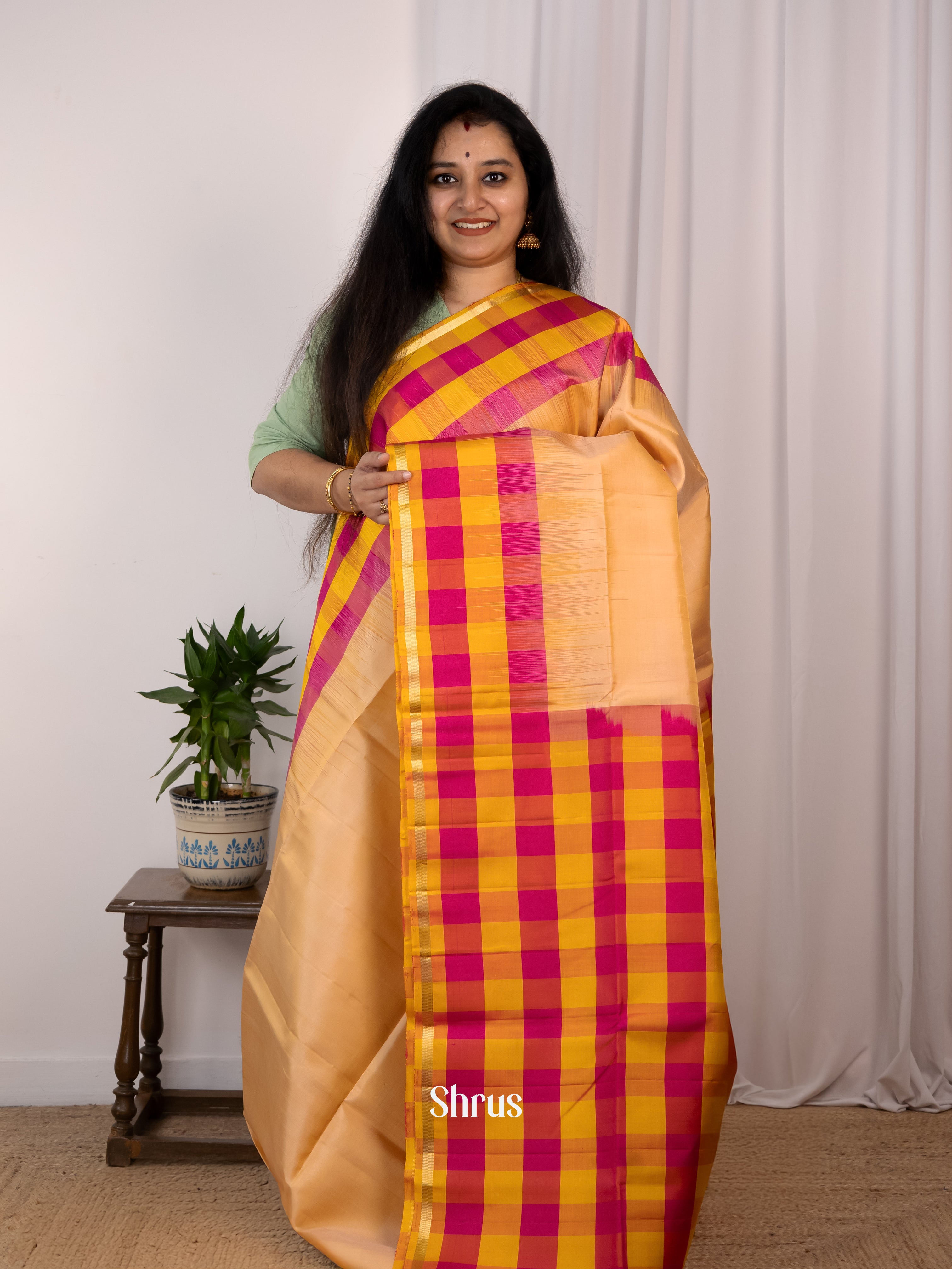 Sandal & Pink  - Soft Silk Saree - Shop on Shrus.com