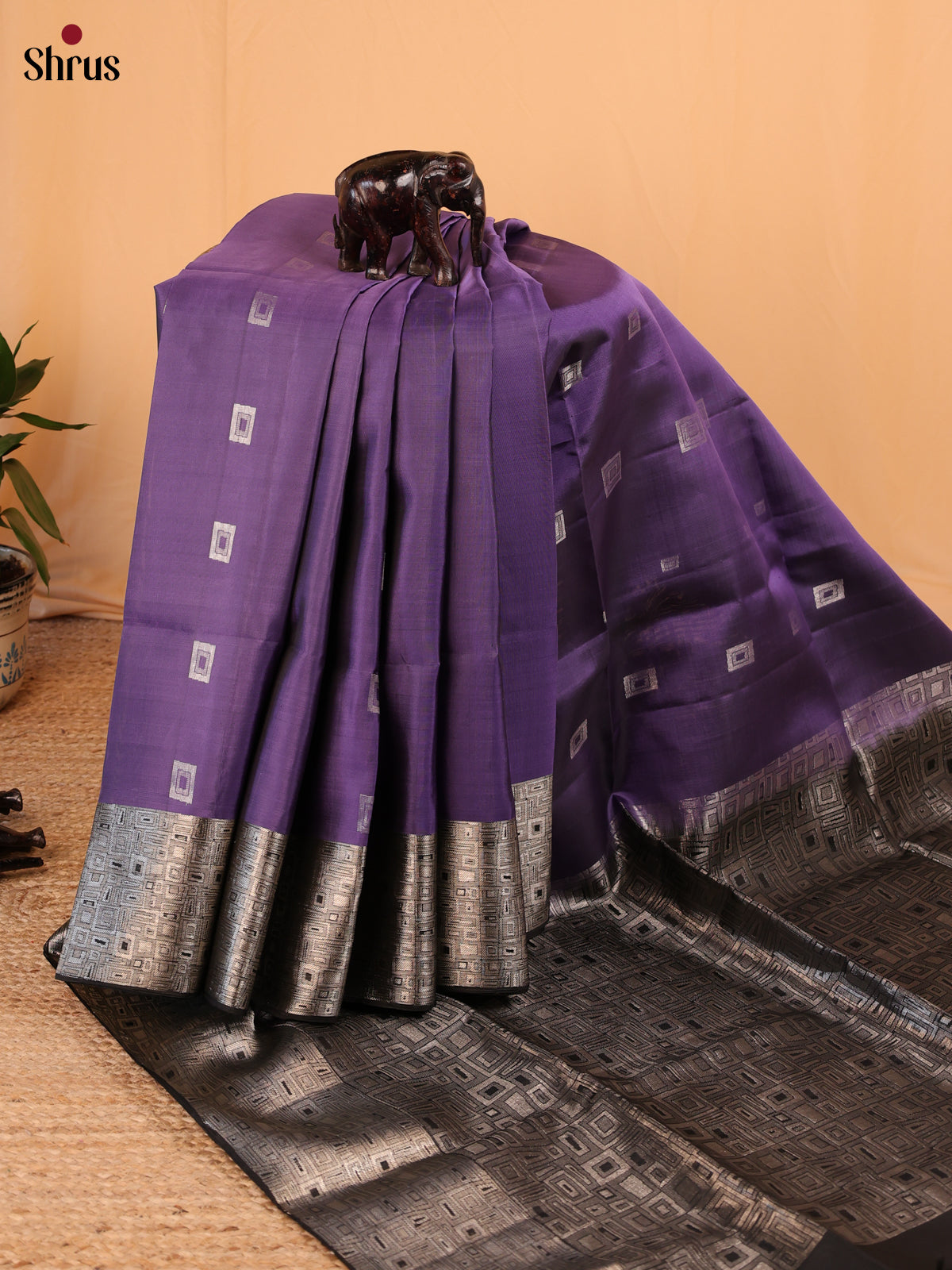 Purple & Brown - Soft Silk Saree