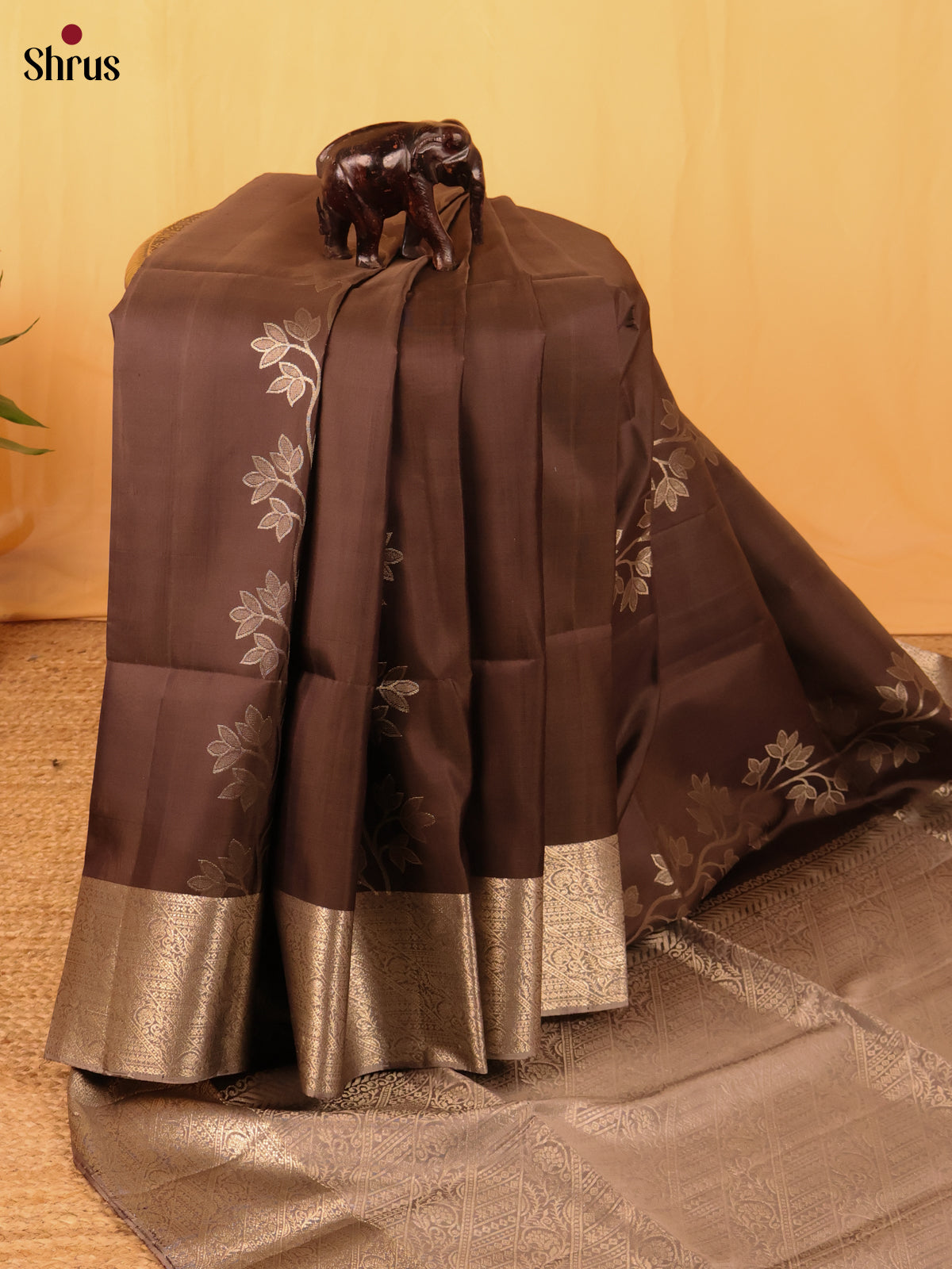 Elephant Black & Grey - Soft Silk Saree