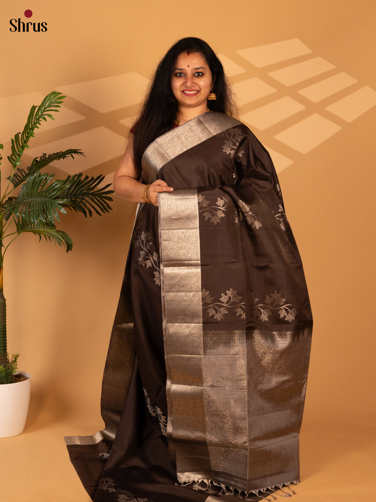 Elephant Black & Grey - Soft Silk Saree