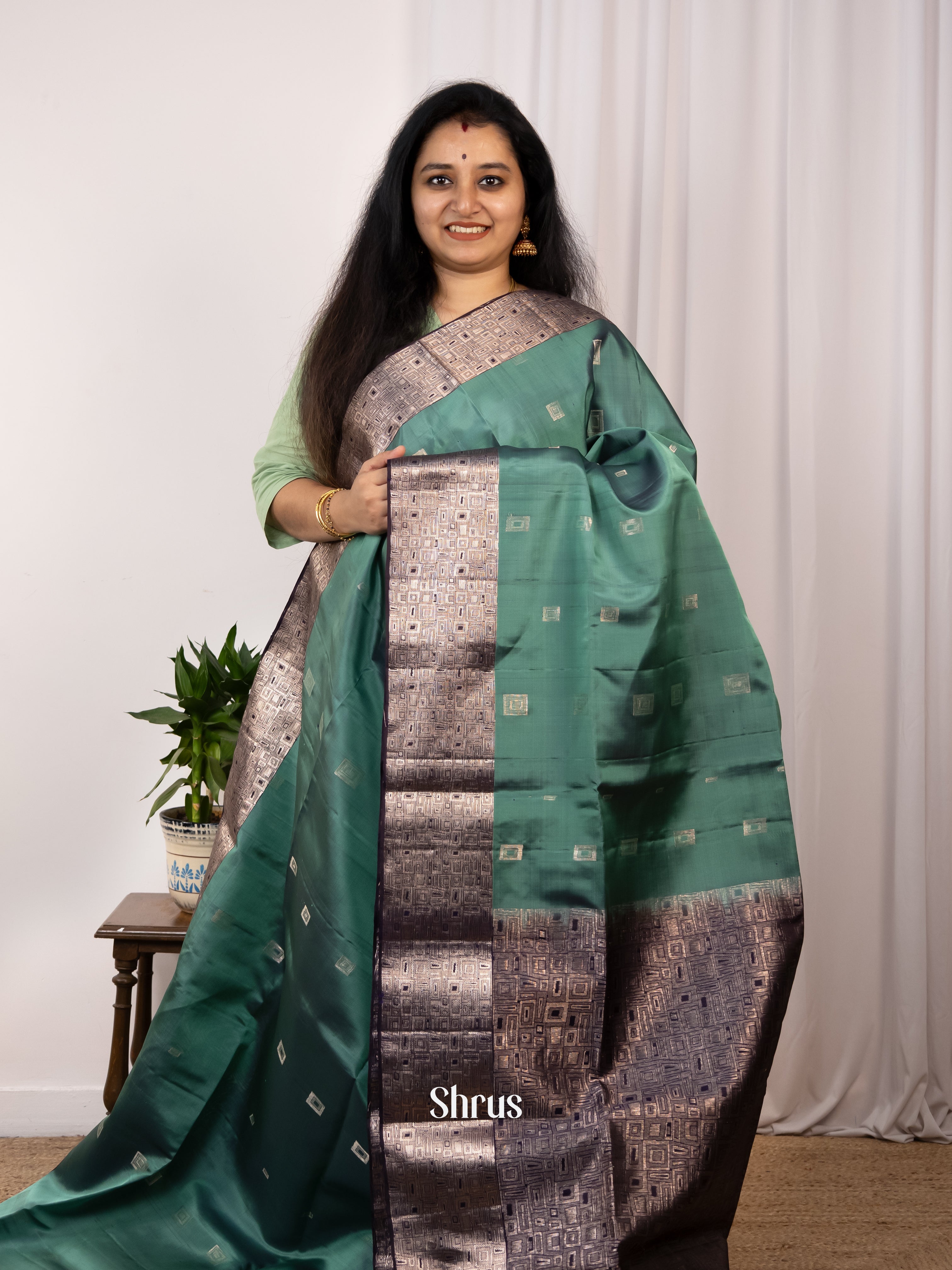 Green & Violet - Soft Silk Saree