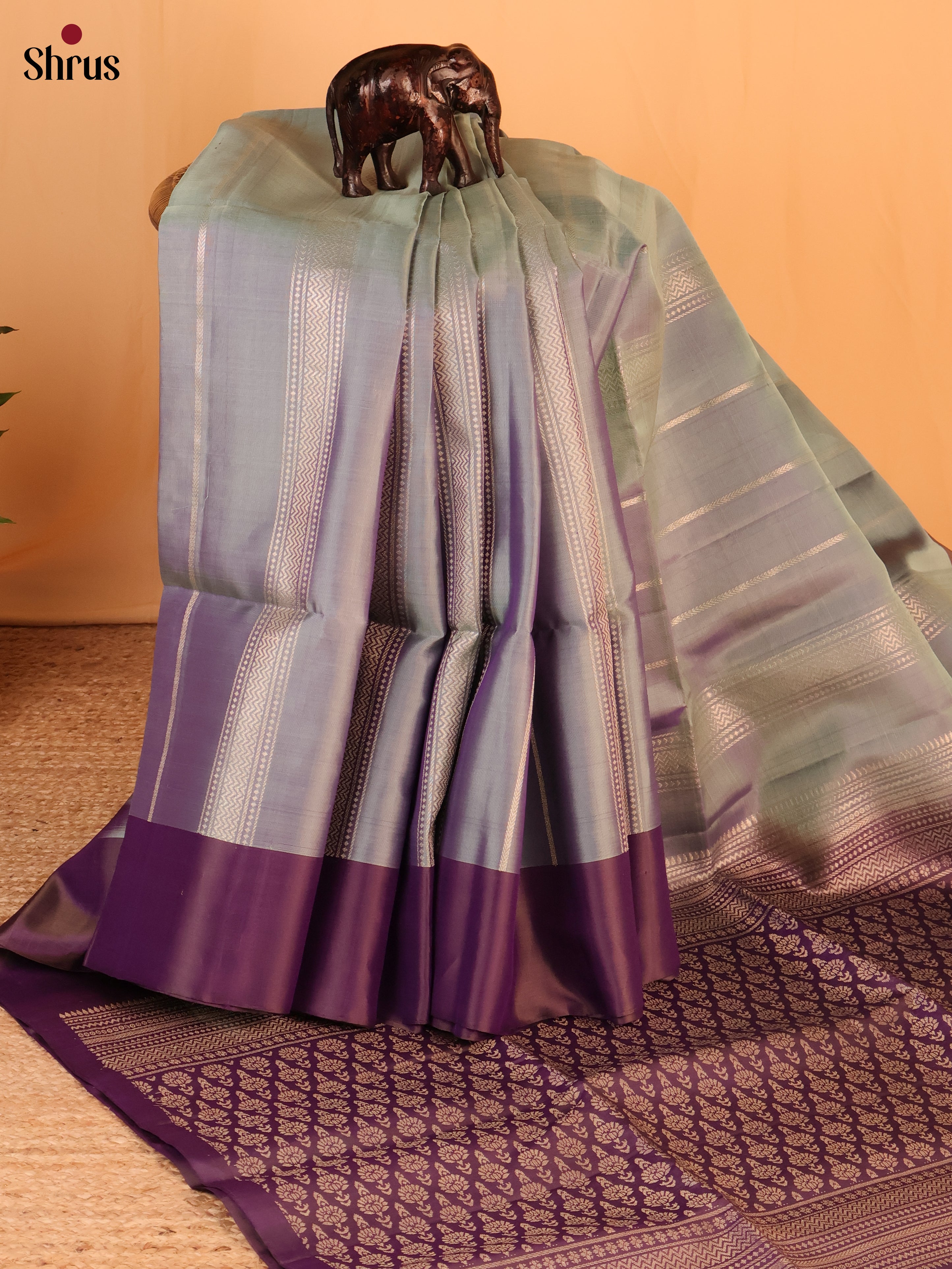 Grey & Purple - Soft Silk Saree