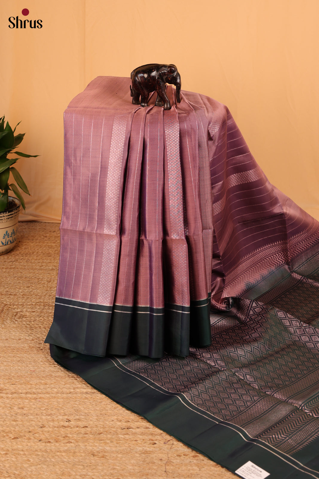 Dusty Brown & Dark Green- Soft Silk Saree