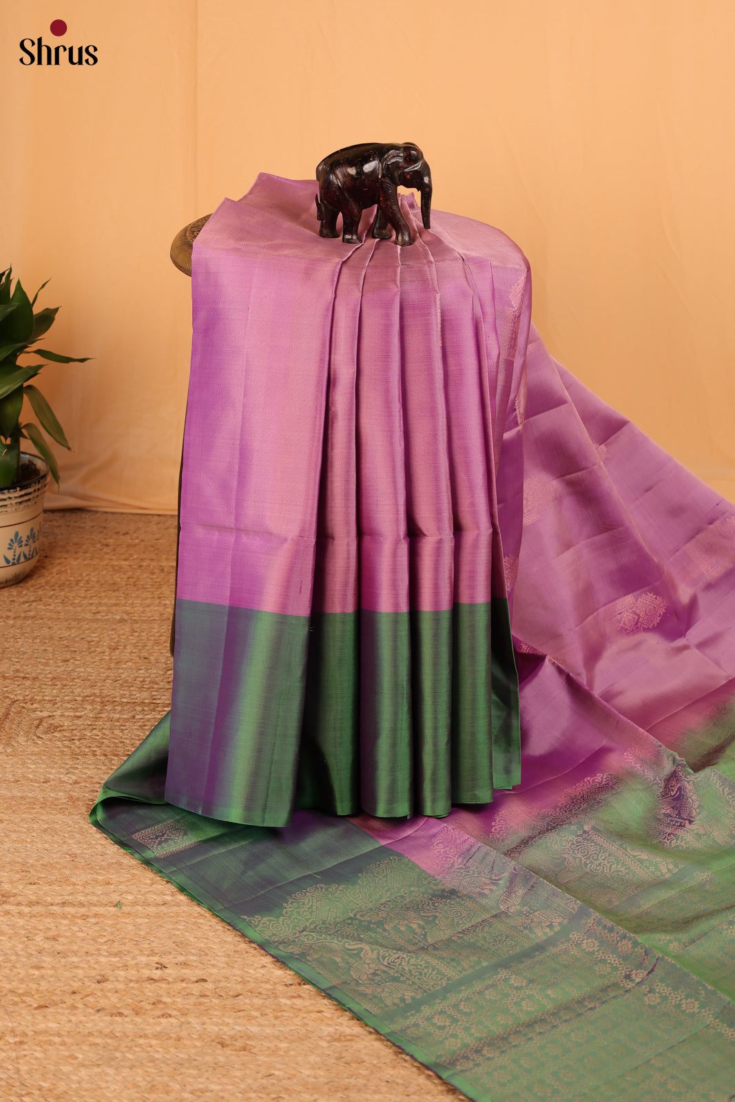 Pink & Green - Soft Silk Saree