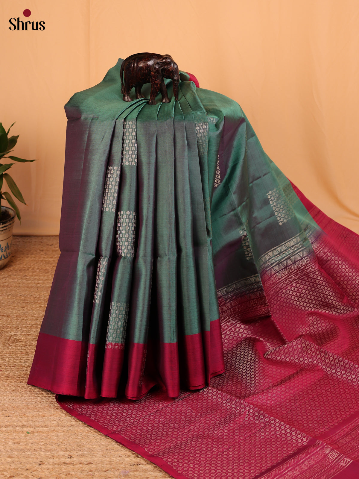 Green & Maroon - Soft Silk Saree