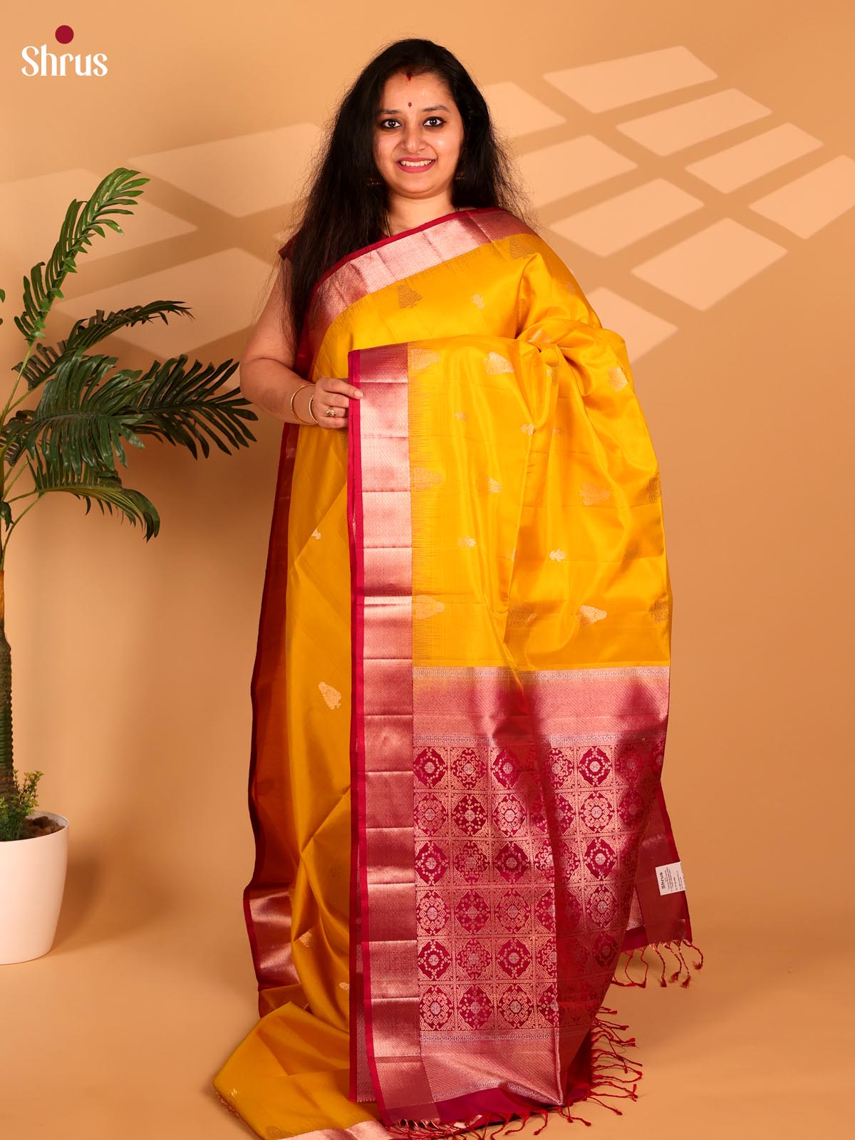 Yellow & Maroon- Soft Silk Saree