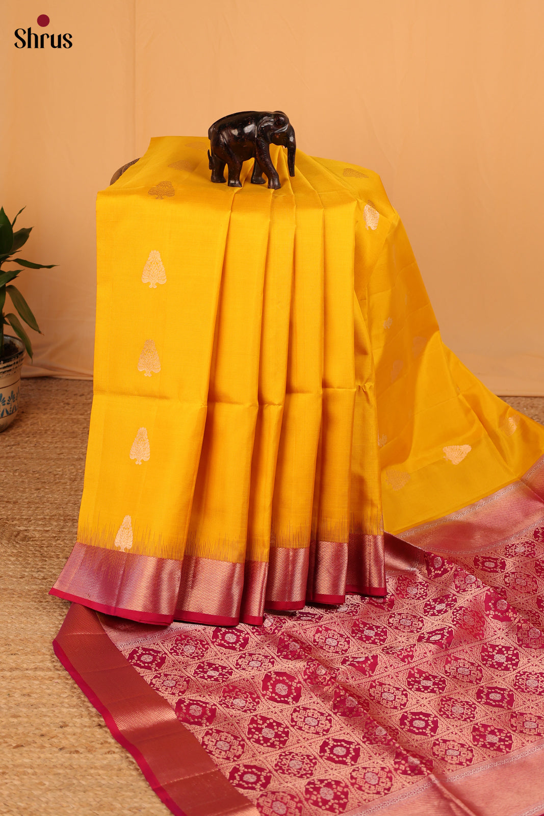 Yellow & Maroon- Soft Silk Saree