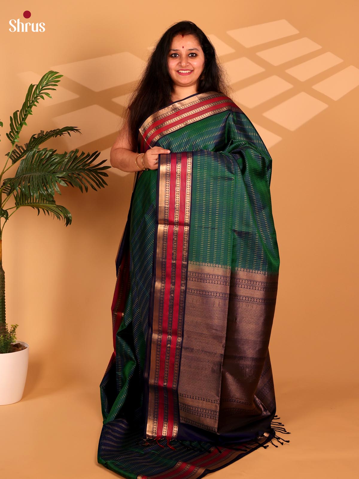 Green & Violet - Soft Silk Saree