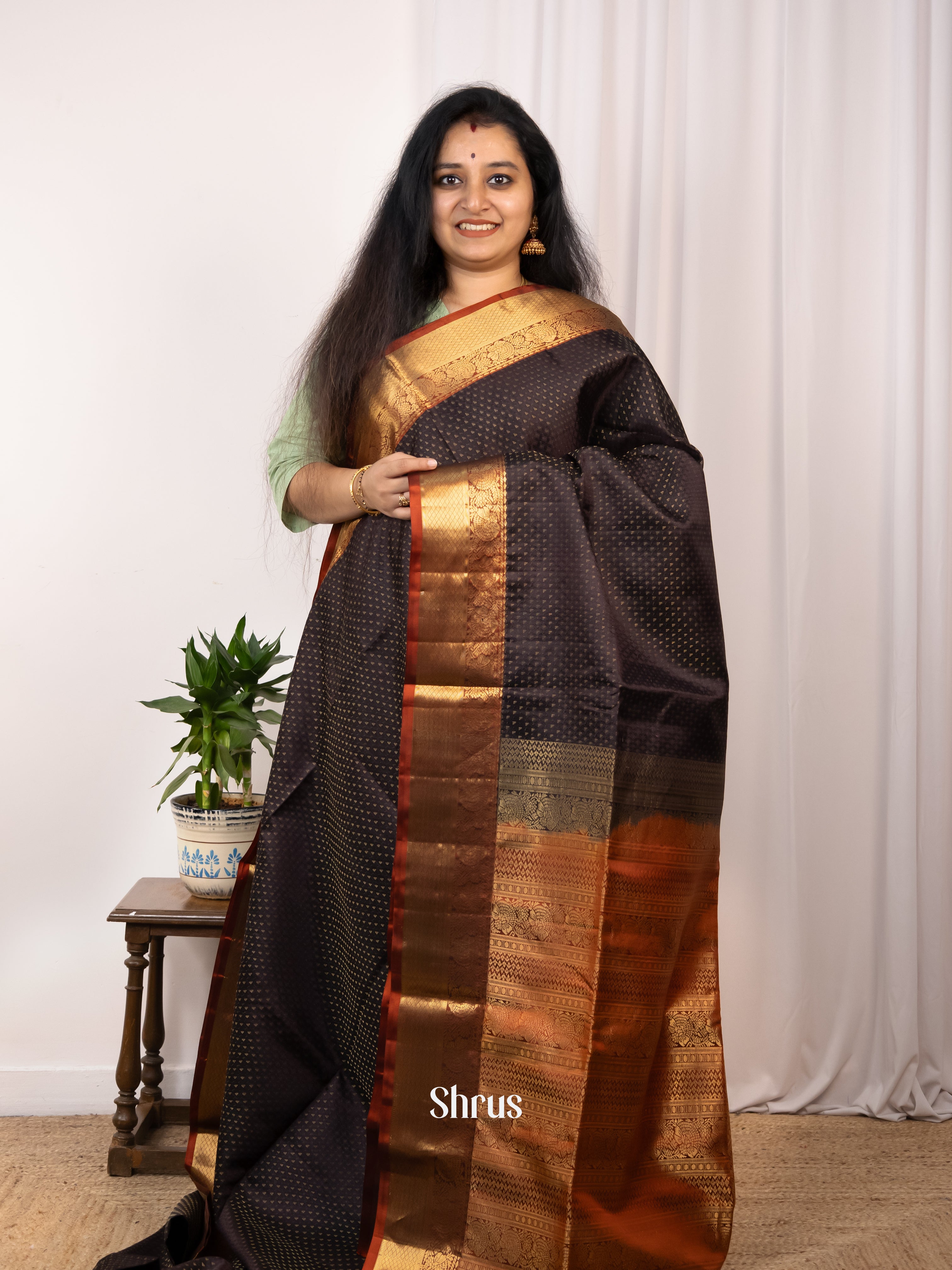 Brown & Rust - Soft Silk Saree