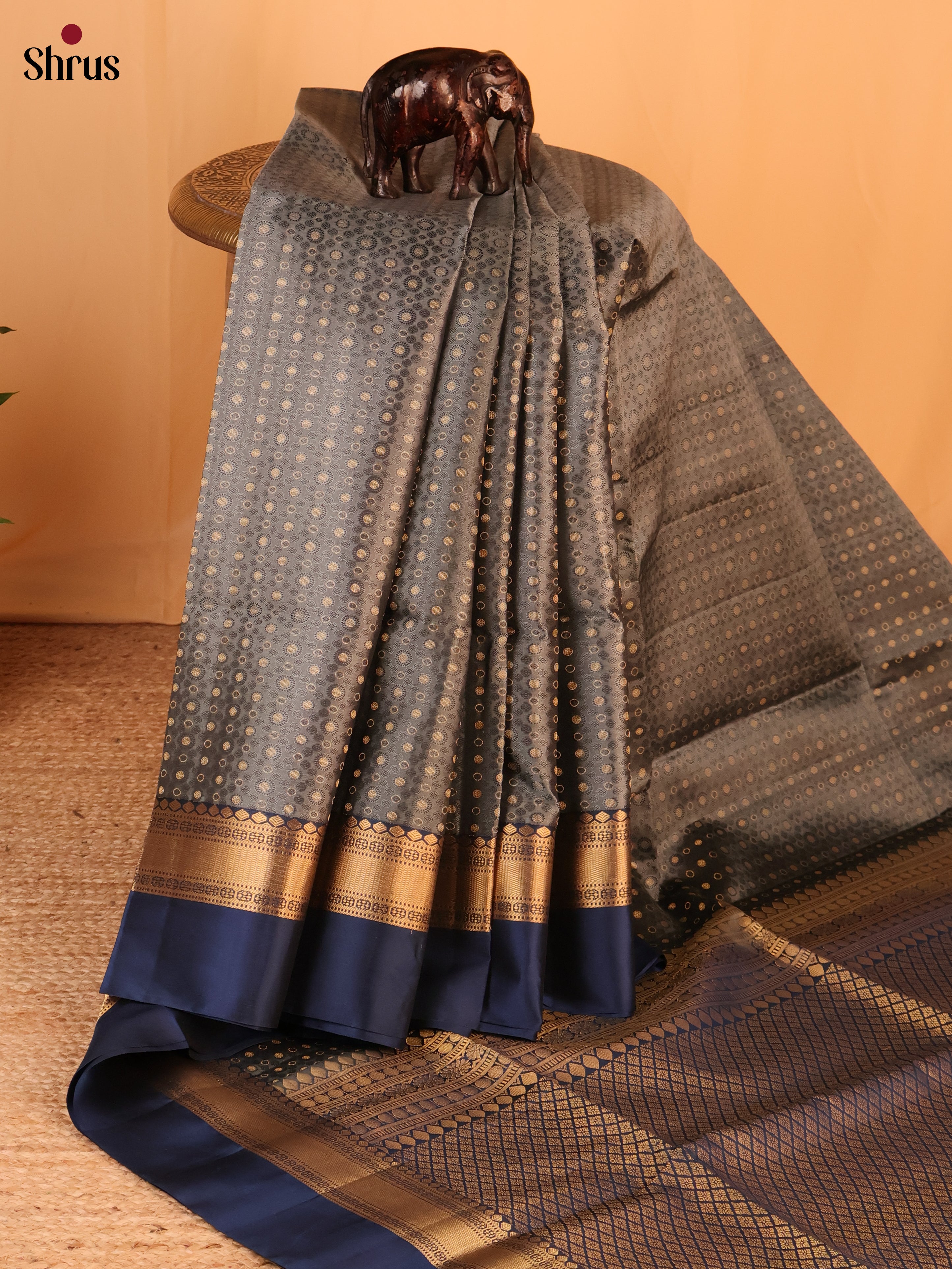 Grey & Blue - Soft Silk Saree