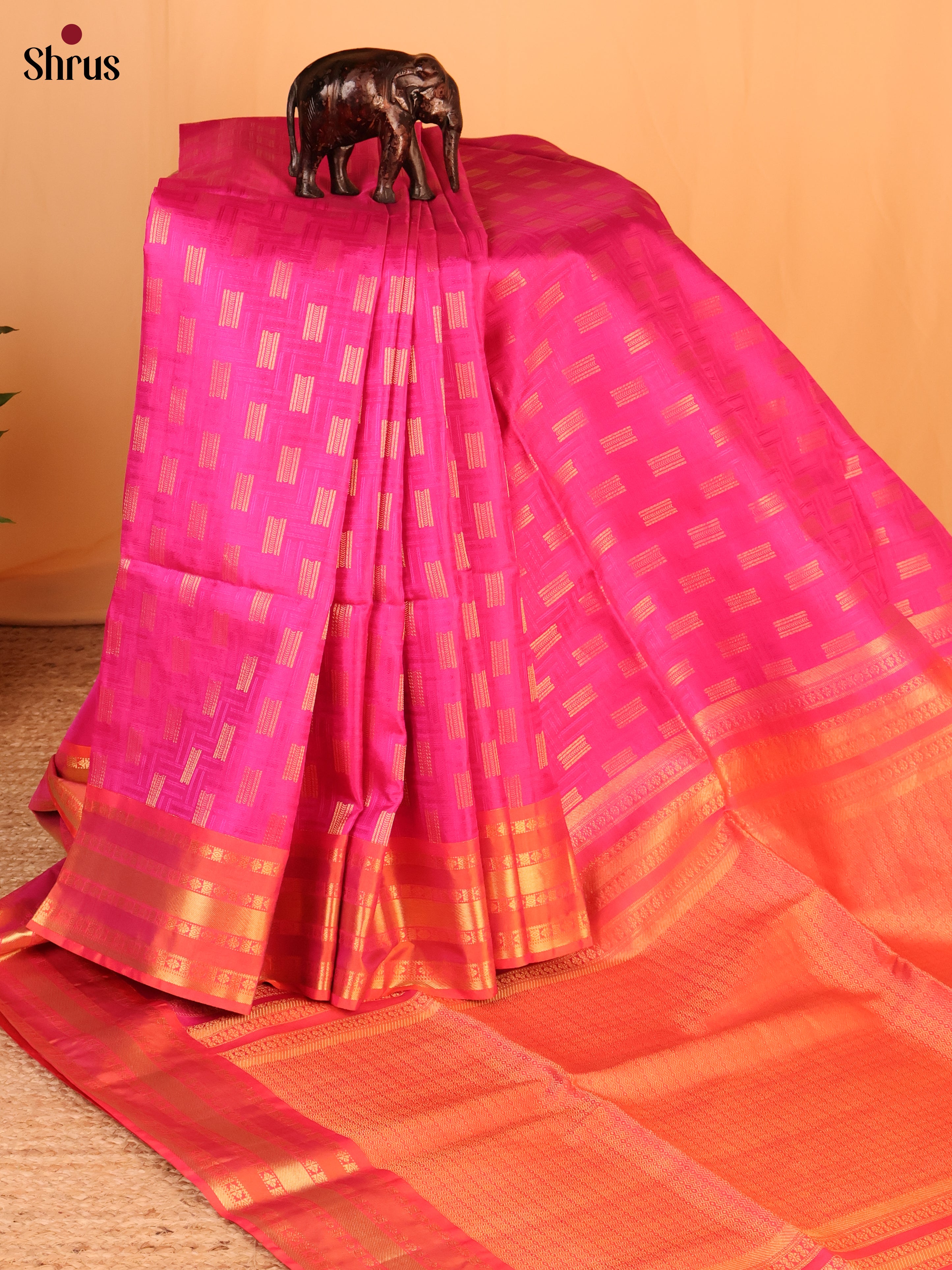 Pink & Orange  - Soft Silk Saree