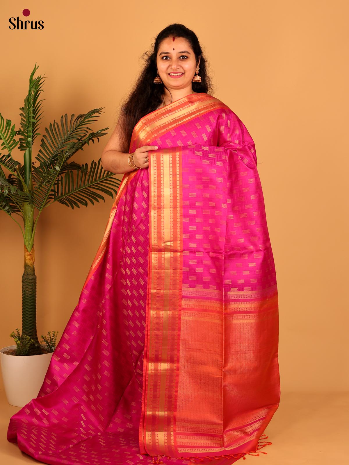 Pink & Orange  - Soft Silk Saree