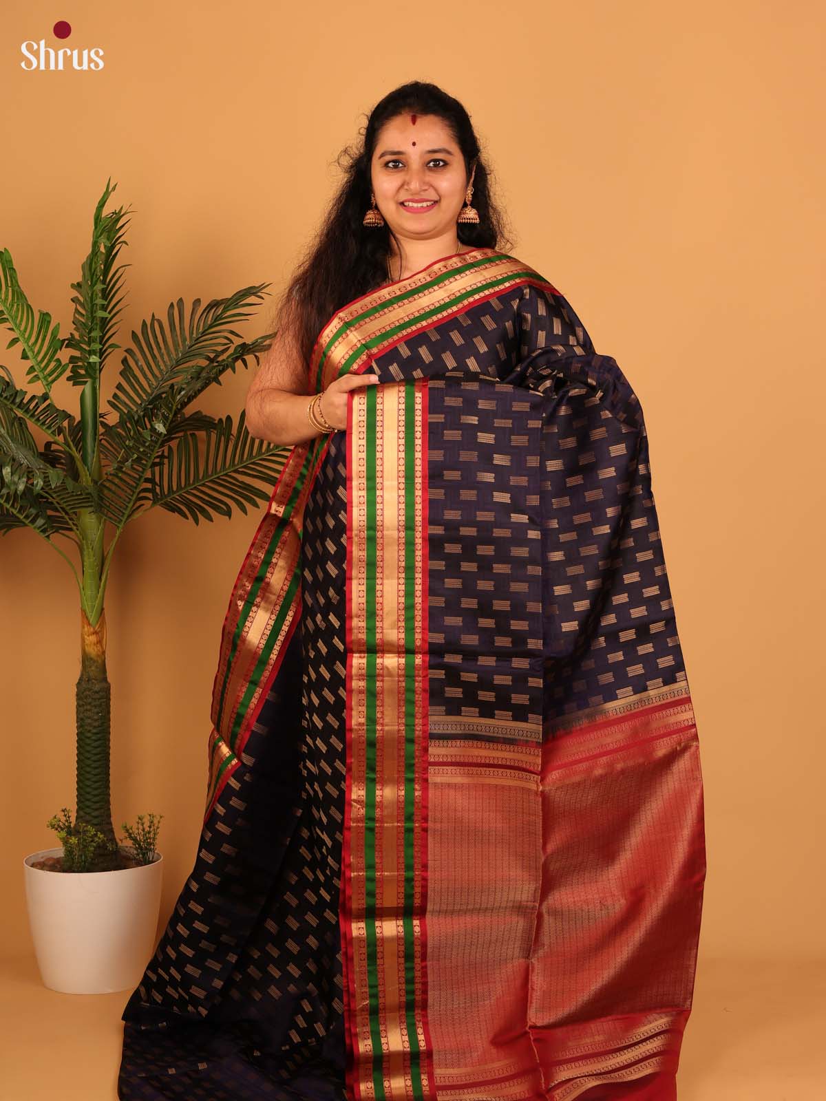 Violet & Maroon - Soft Silk Saree