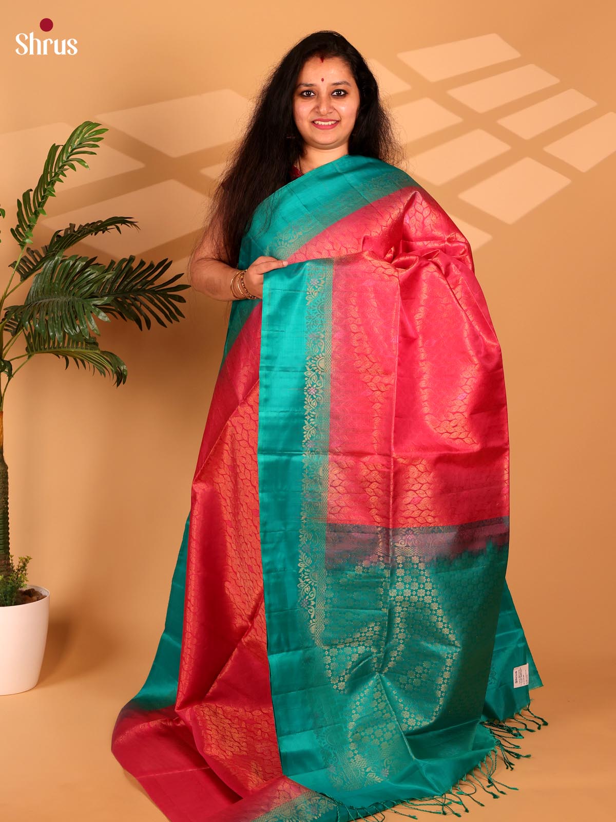 Pink & Teal - Soft Silk Saree