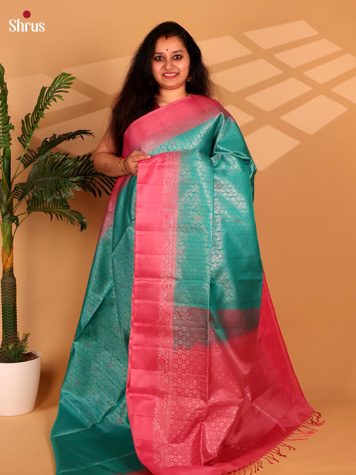 Teal & Pink - Soft Silk Saree