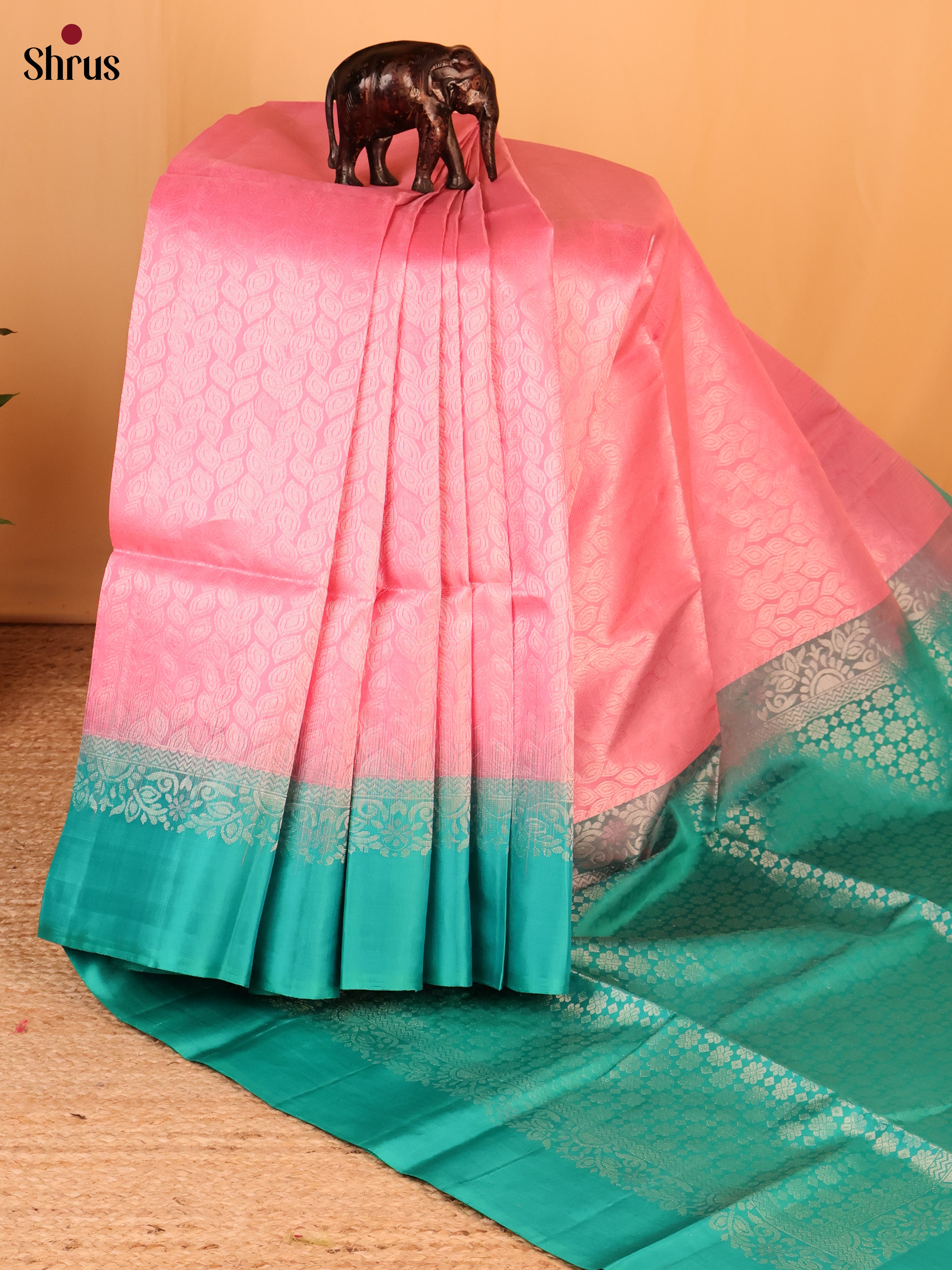 Pink & Teal - Soft Silk Saree