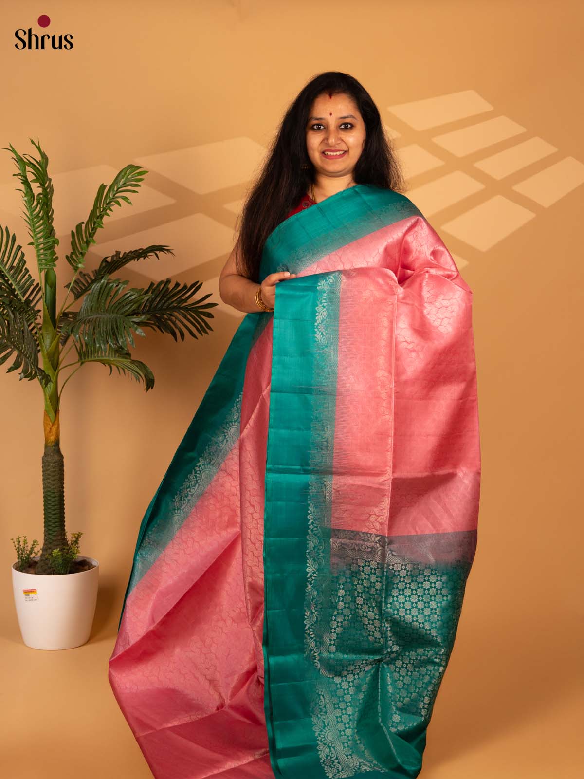 Pink & Teal - Soft Silk Saree