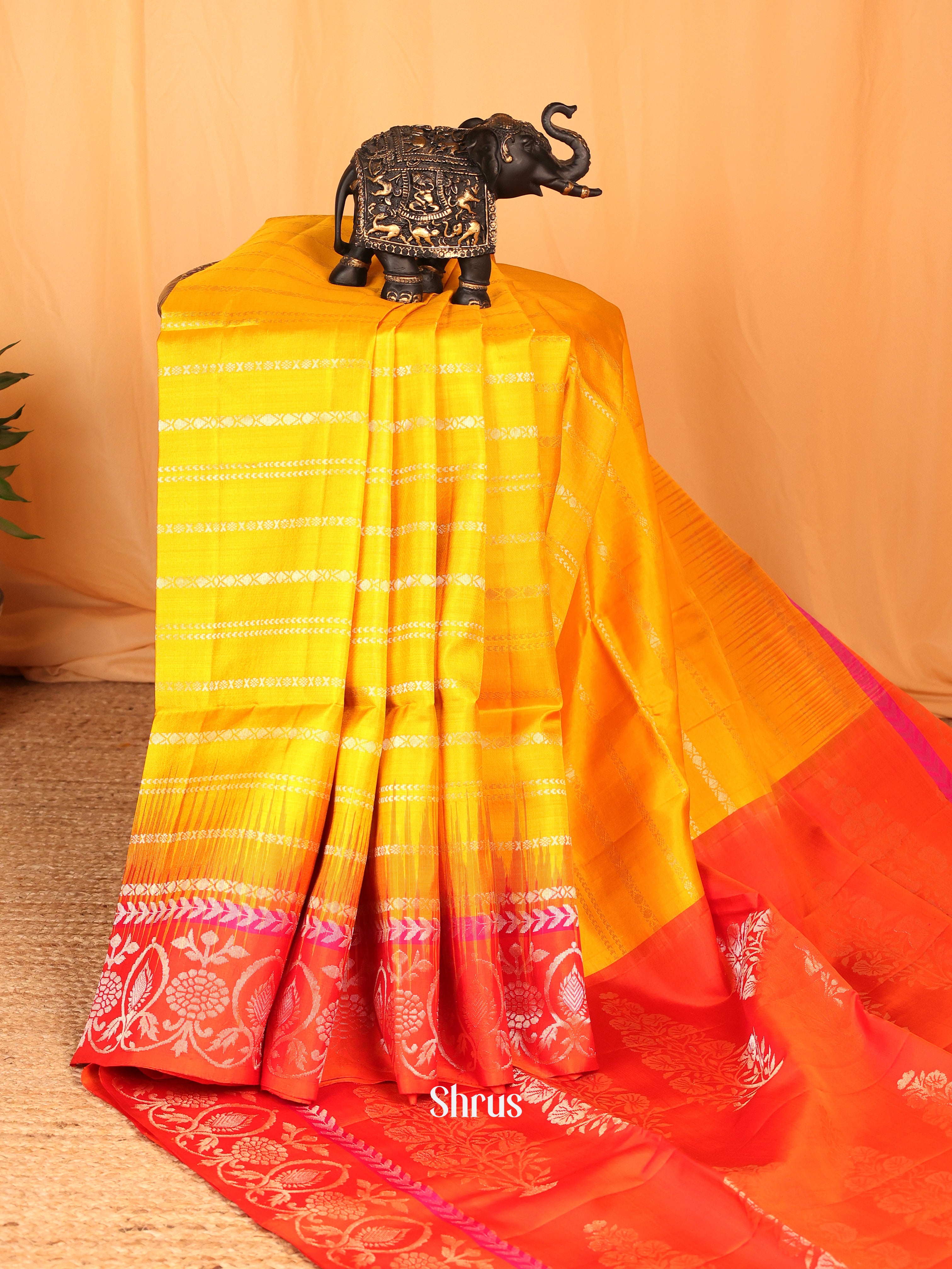 Yellow & Orange - Soft Silk Saree