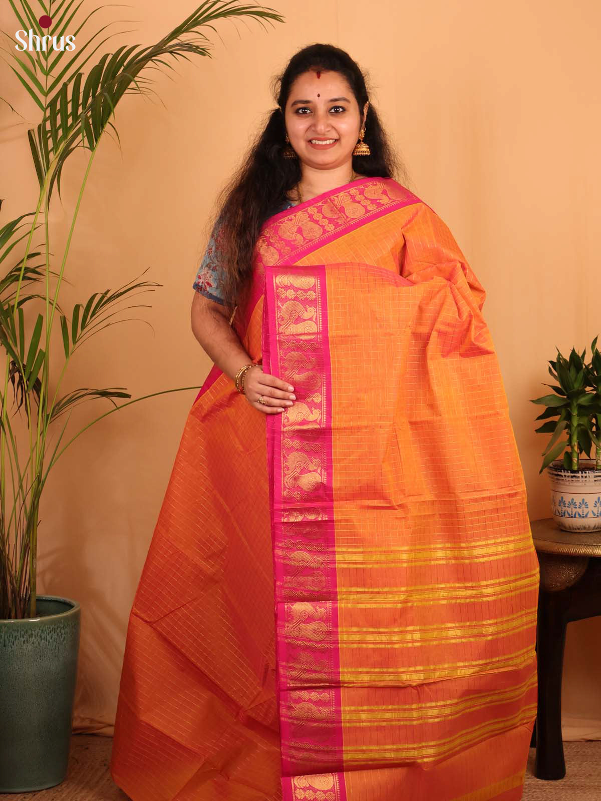 Orange & Pink - Chettinad Cotton Saree