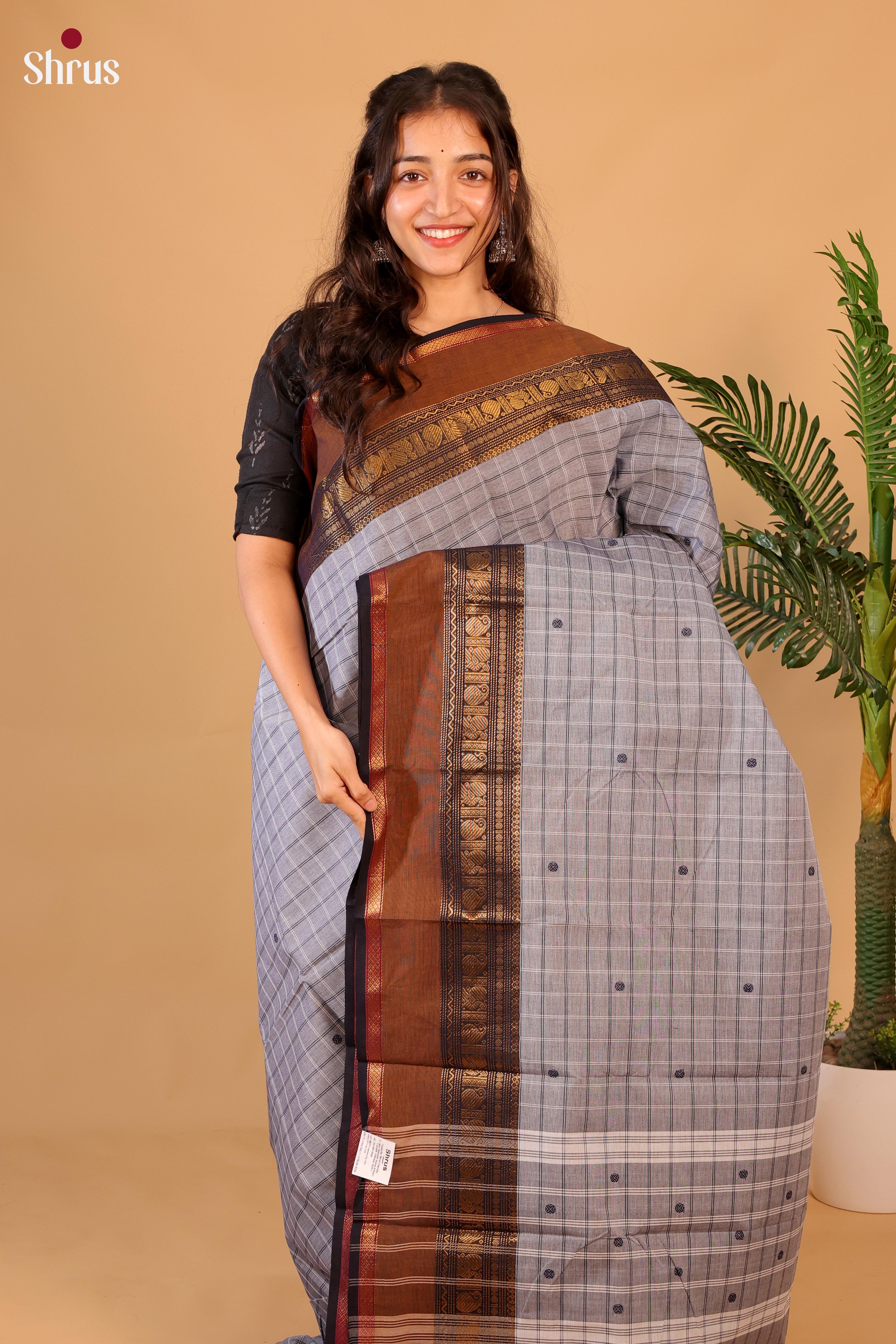 Grey & Black- Chettinad Cotton Saree