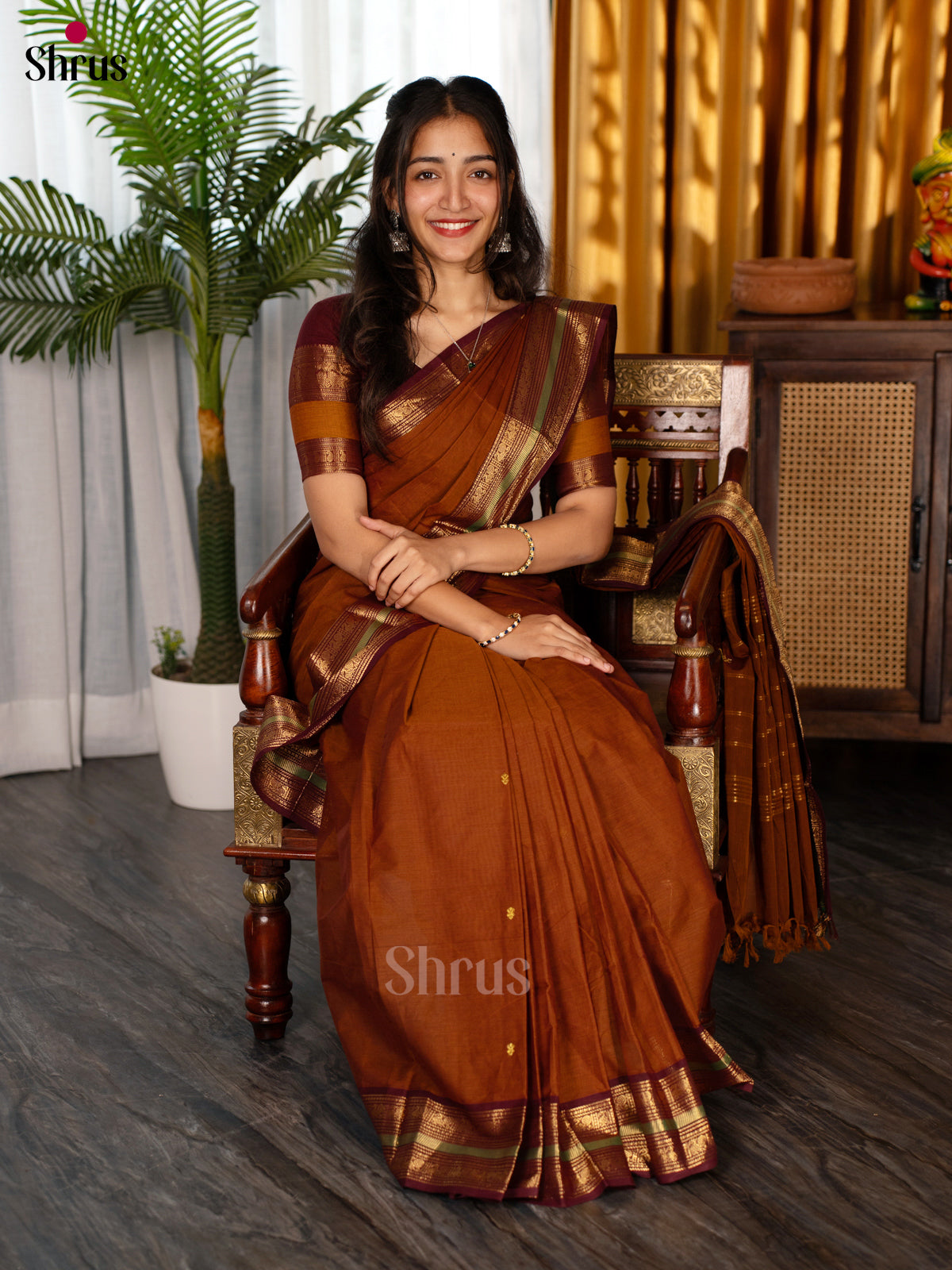 Brown & Maroon- Chettinad Cotton