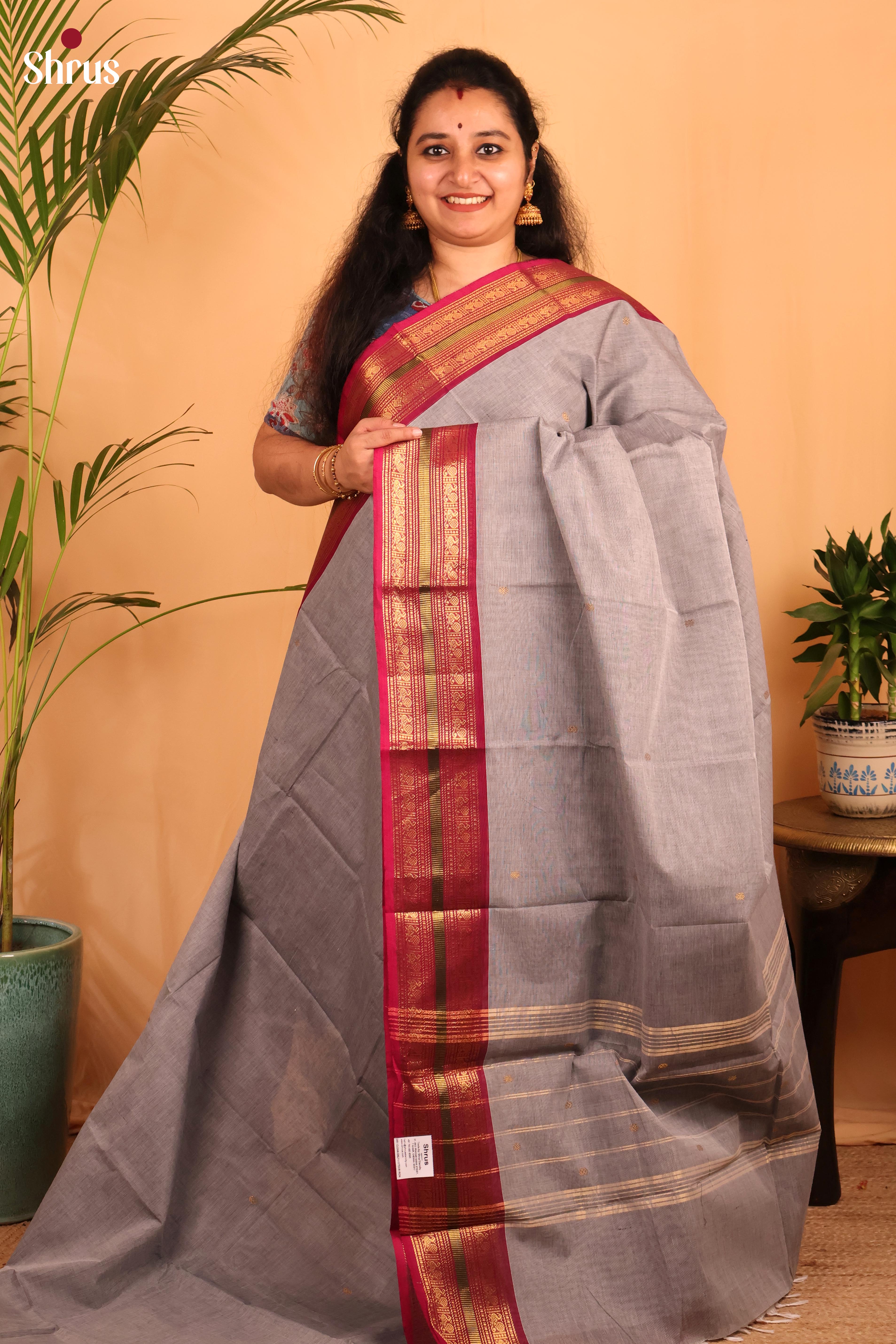 Grey & Maroon - Chettinad Cotton