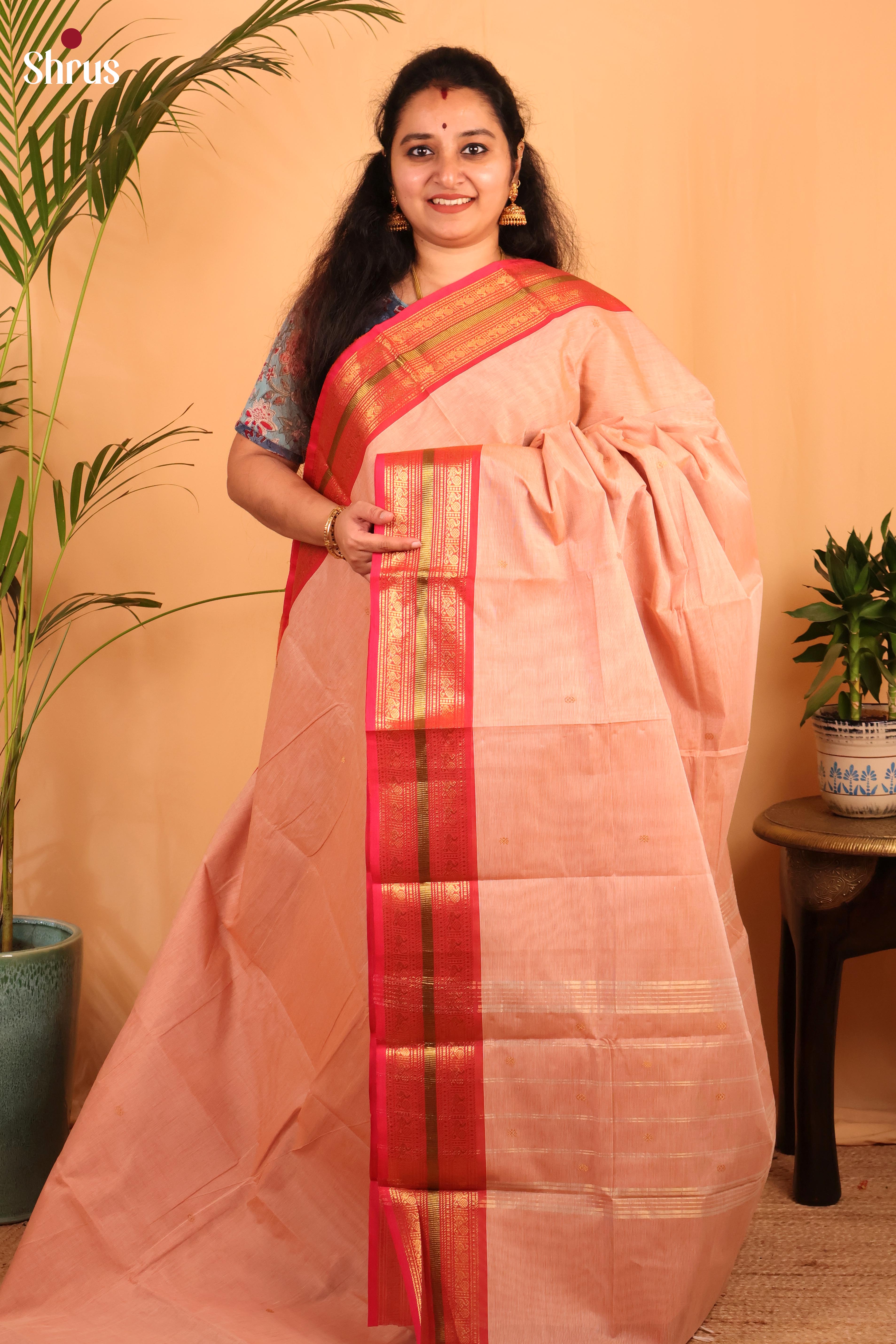 Peach & Red  - Chettinad Cotton