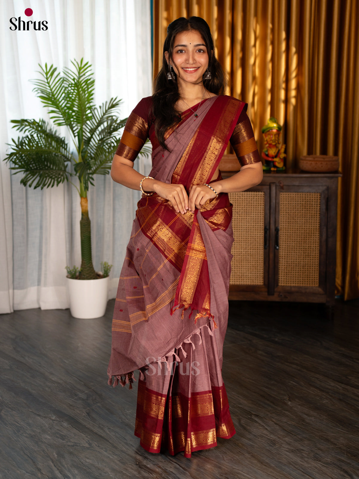 Onion Pink & Maroon- Chettinad Cotton Saree