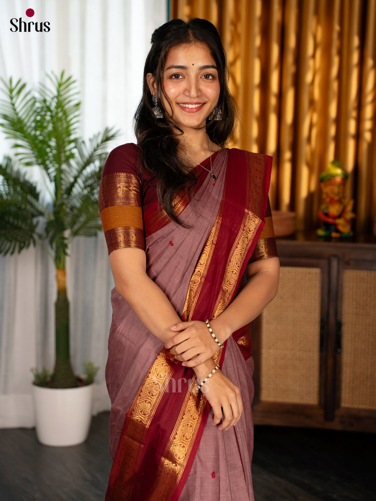 Onion Pink & Maroon- Chettinad Cotton Saree