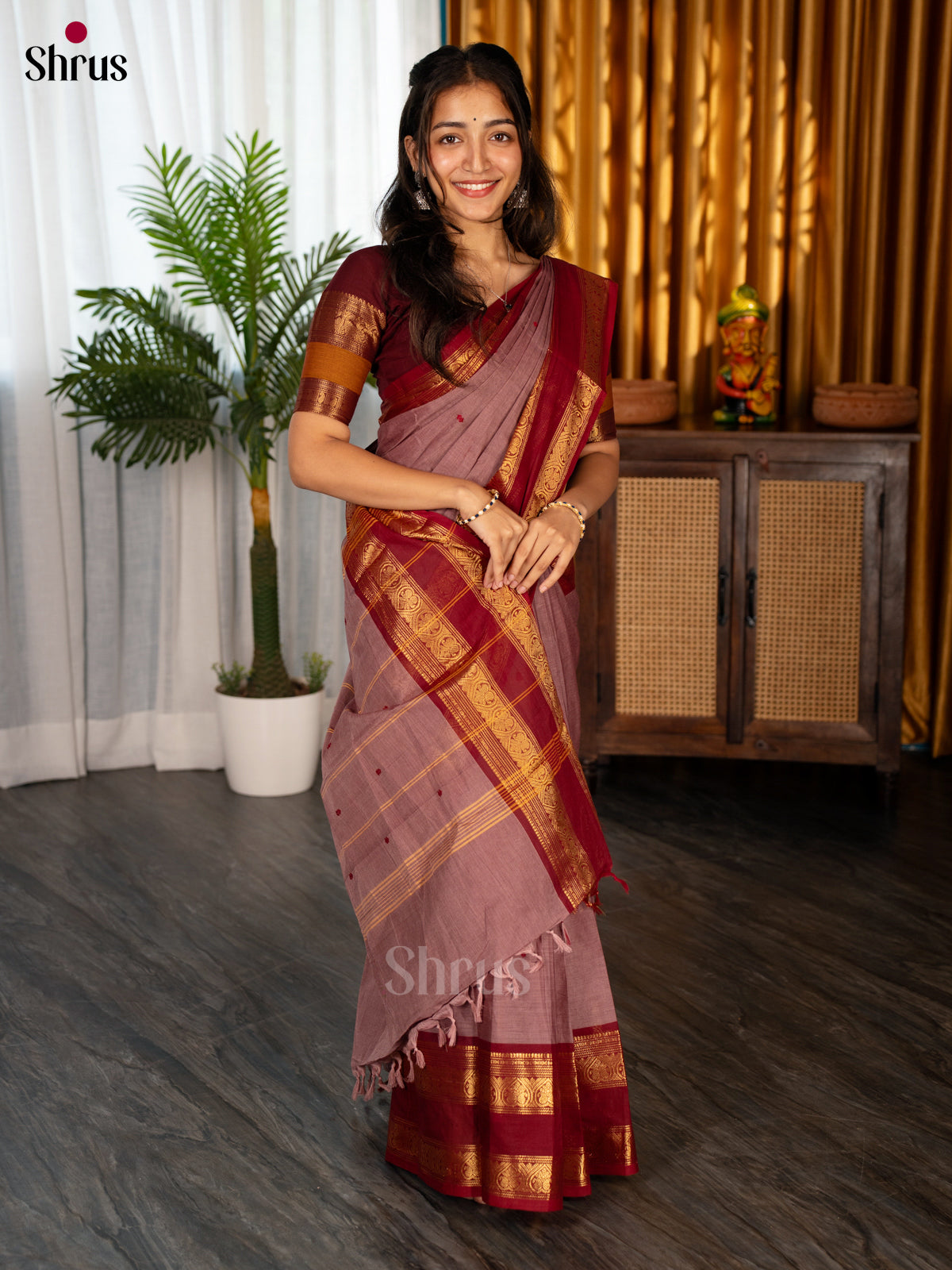 Onion Pink & Maroon- Chettinad Cotton Saree