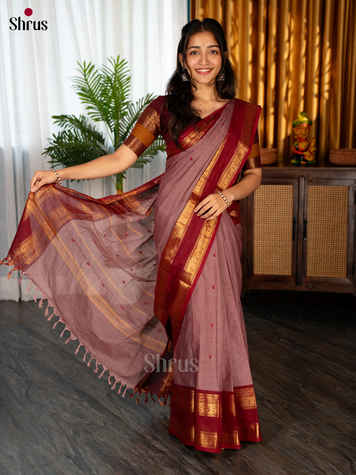 Onion Pink & Maroon- Chettinad Cotton Saree